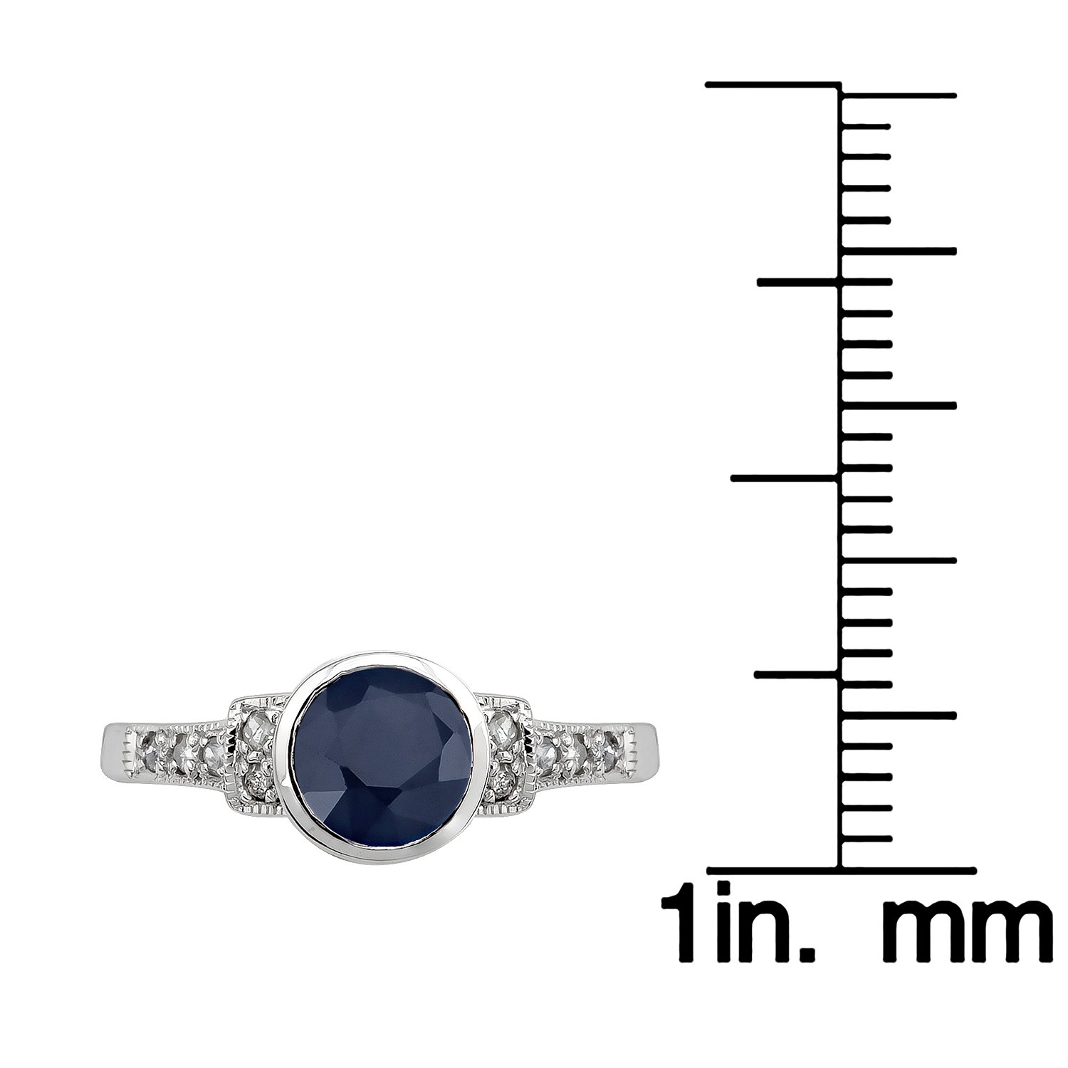 10K White Gold Vintage Style Genuine Round Sapphire & Diamond Ring for Women - Elegant Engagement, Wedding, Anniversary Gift for Her