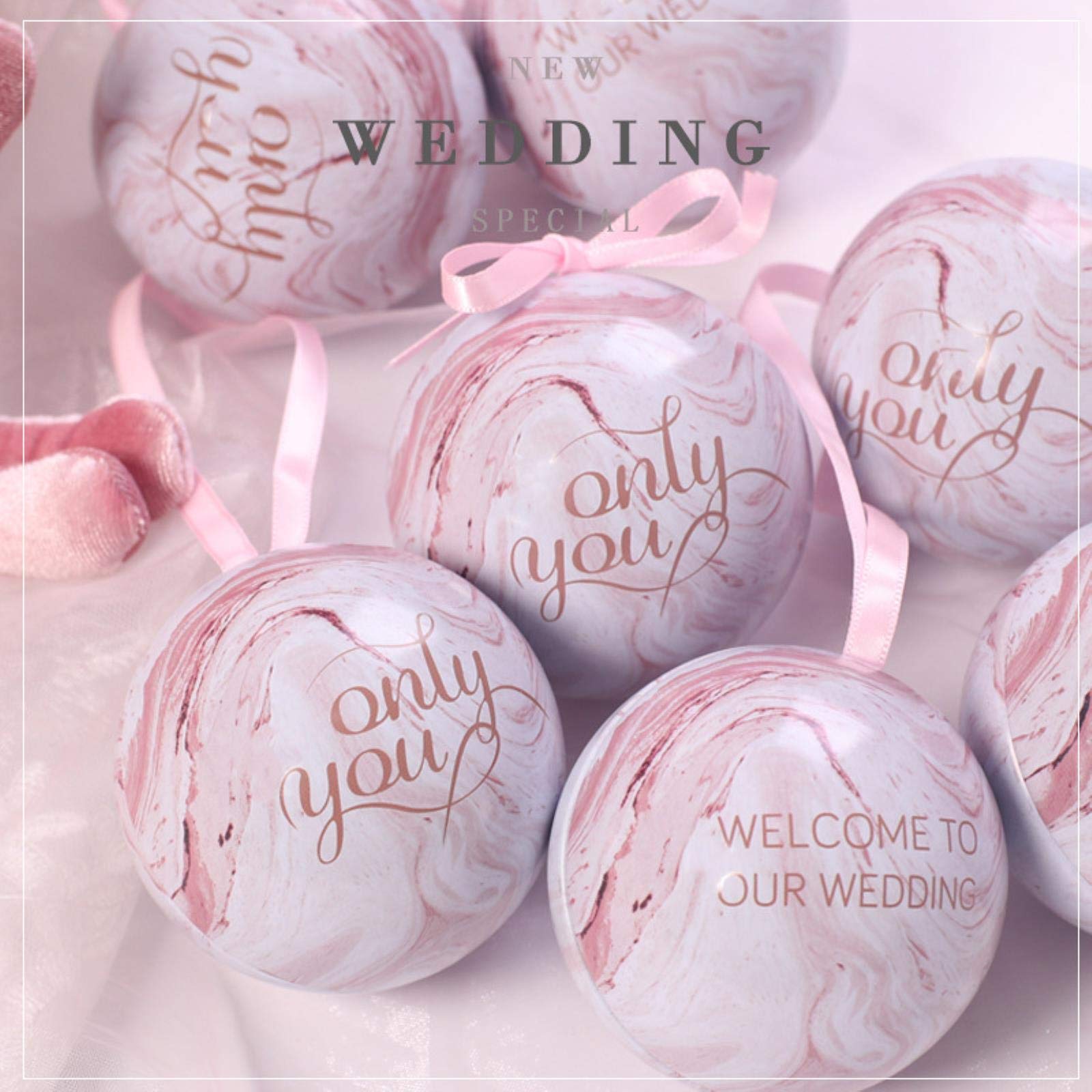 Elegant Pink Marble Tinplate Wedding Candy Box - 3.5