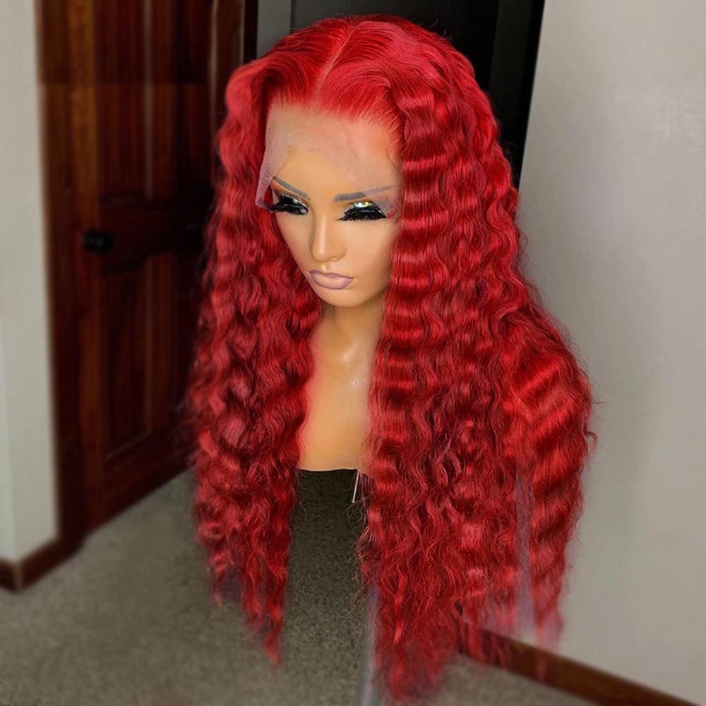 JYZ 180% Density 13x4 Lace Front Human Hair Wigs - Brazilian Virgin Hair, Hot Red Curly Wigs for Black Women, Pre-Plucked with Baby Hair, Transparent HD Lace, Middle Part 22 Inch - Perfect for Daily Wear, Parties & Special Occasions