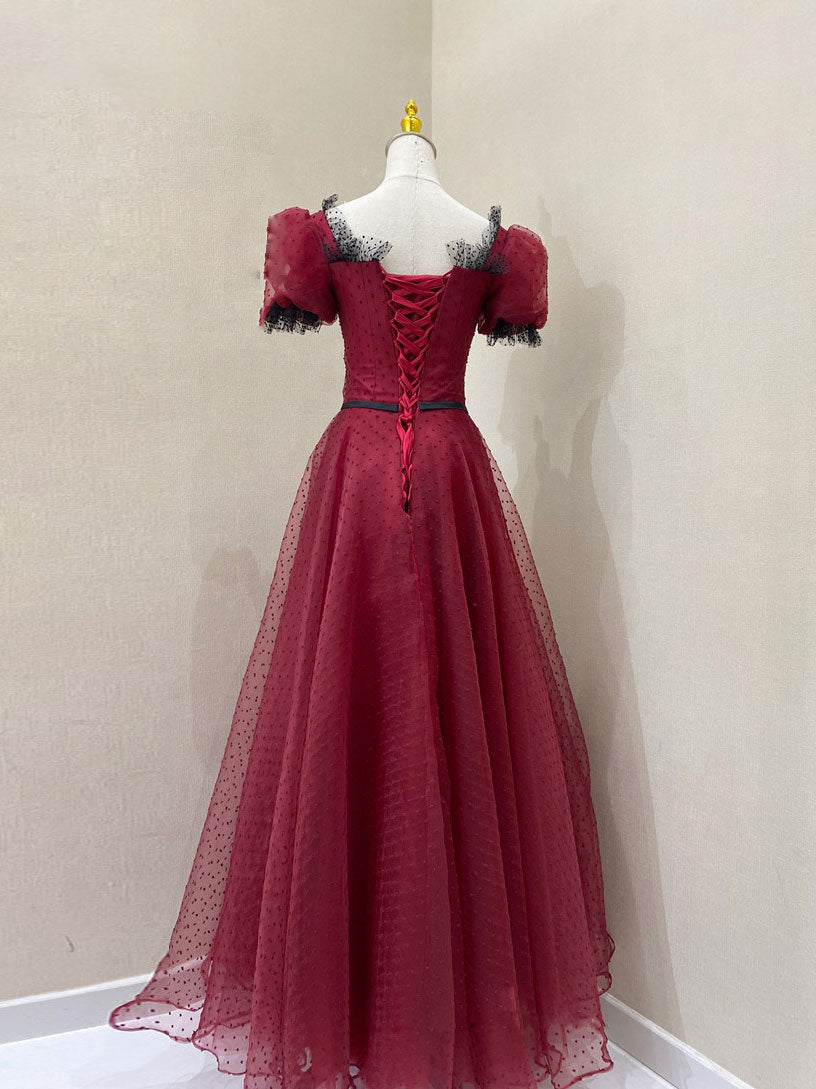 Elegant Burgundy Tulle Lace Long Prom Dress - Formal Evening Gown for Homecoming, Wedding, Ball Gown & Special Occasions