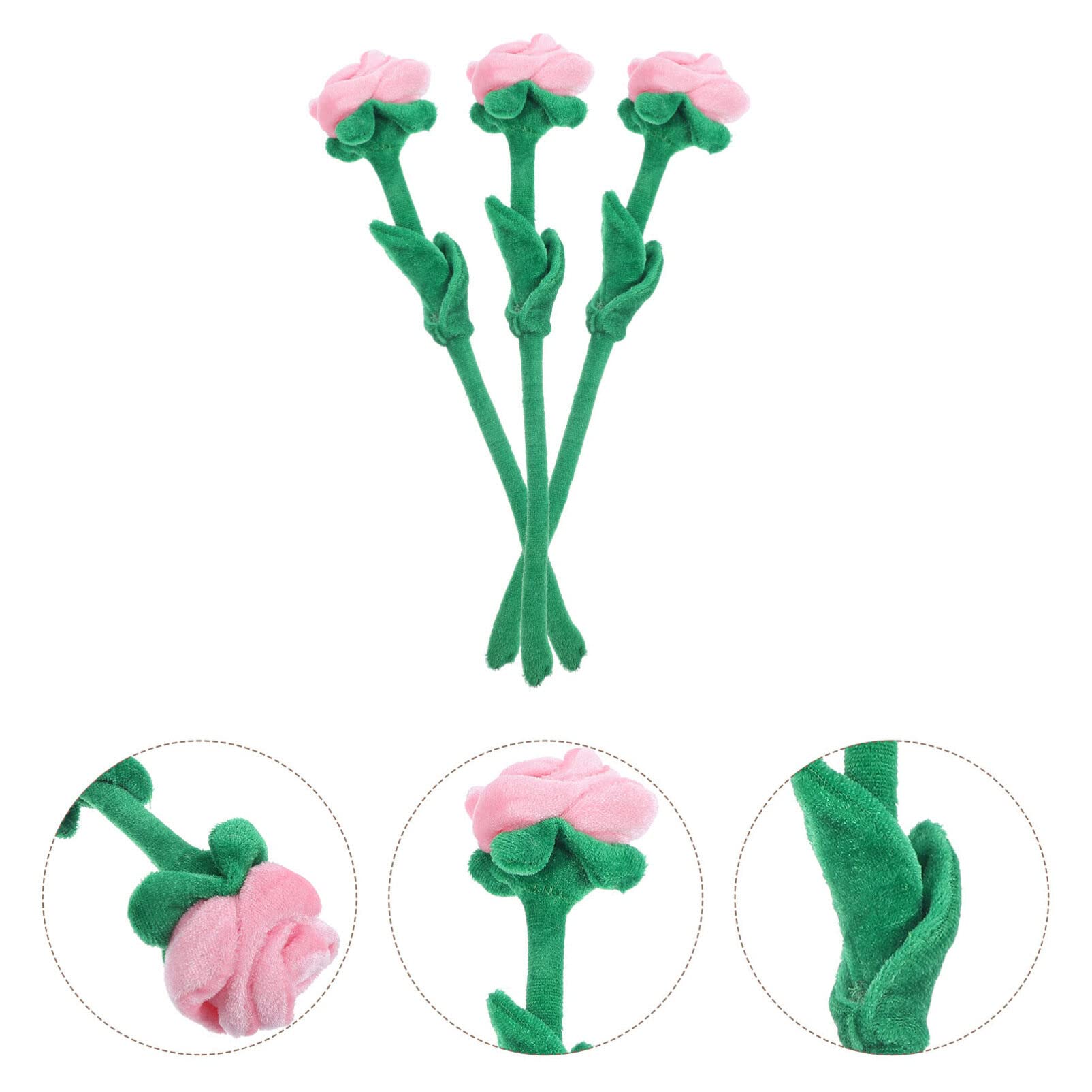 3pcs Plush Rose Flowers - Soft Bendable Stems, Faux Floral Arrangement for Wedding, Graduation, Home Decor (Pink) - Perfect Gift for Girls, DIY Bouquets & Party Decorations