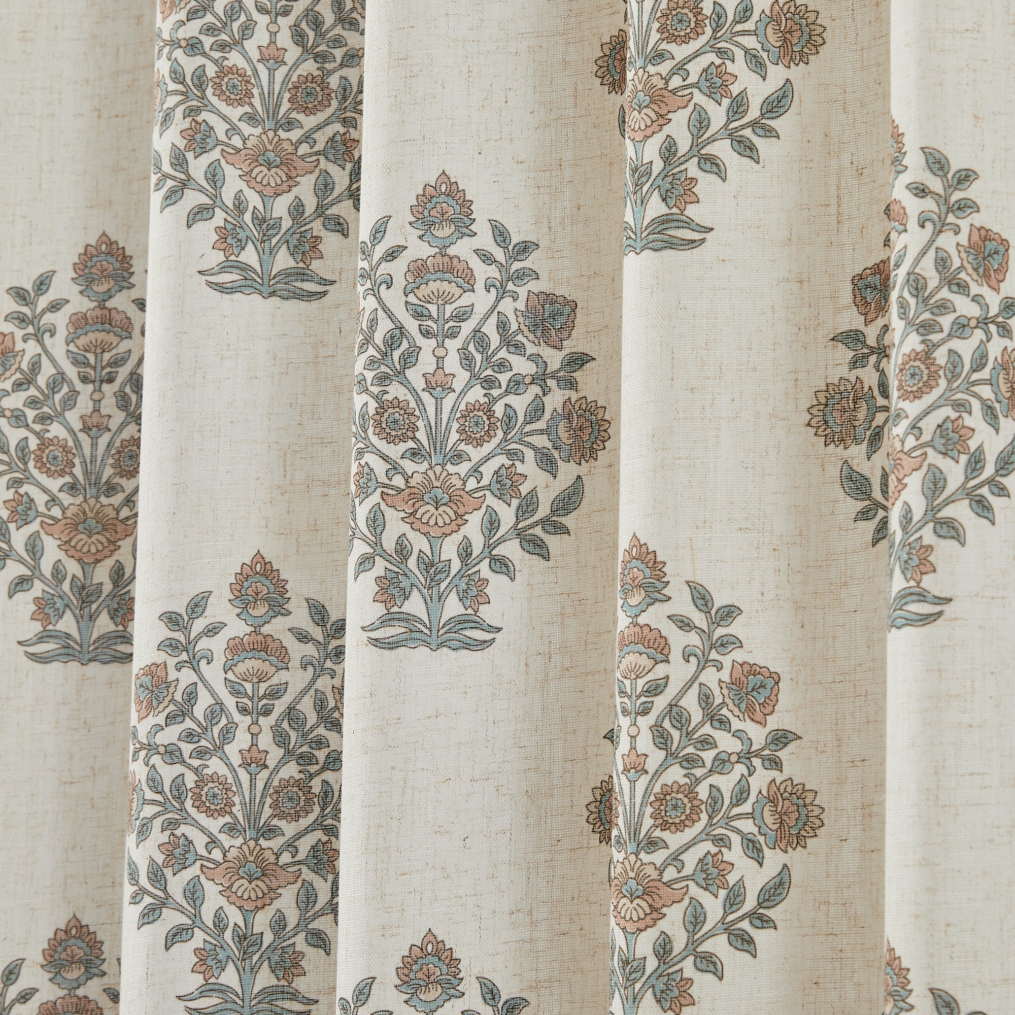Sofia Flower Block Bouquet Linen Textured Window Curtain Panels - Blackout Drapes for Living Room, Bedroom & Nursery - Elegant Floral Print Home Decor