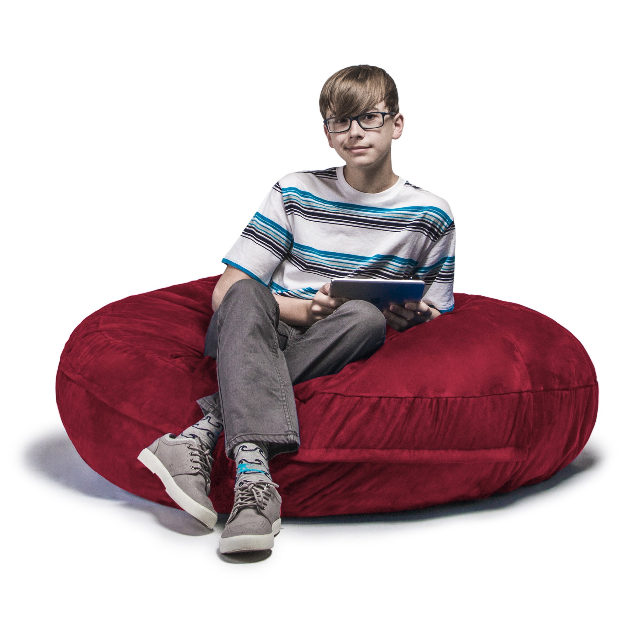 Jaxx Cocoon Jr. Kids Bean Bag Chair - 4ft Microsuede Soft Lounger for Bedroom, Playroom & Dorm (Cherry Red) - Perfect for Reading, Gaming & Relaxation
