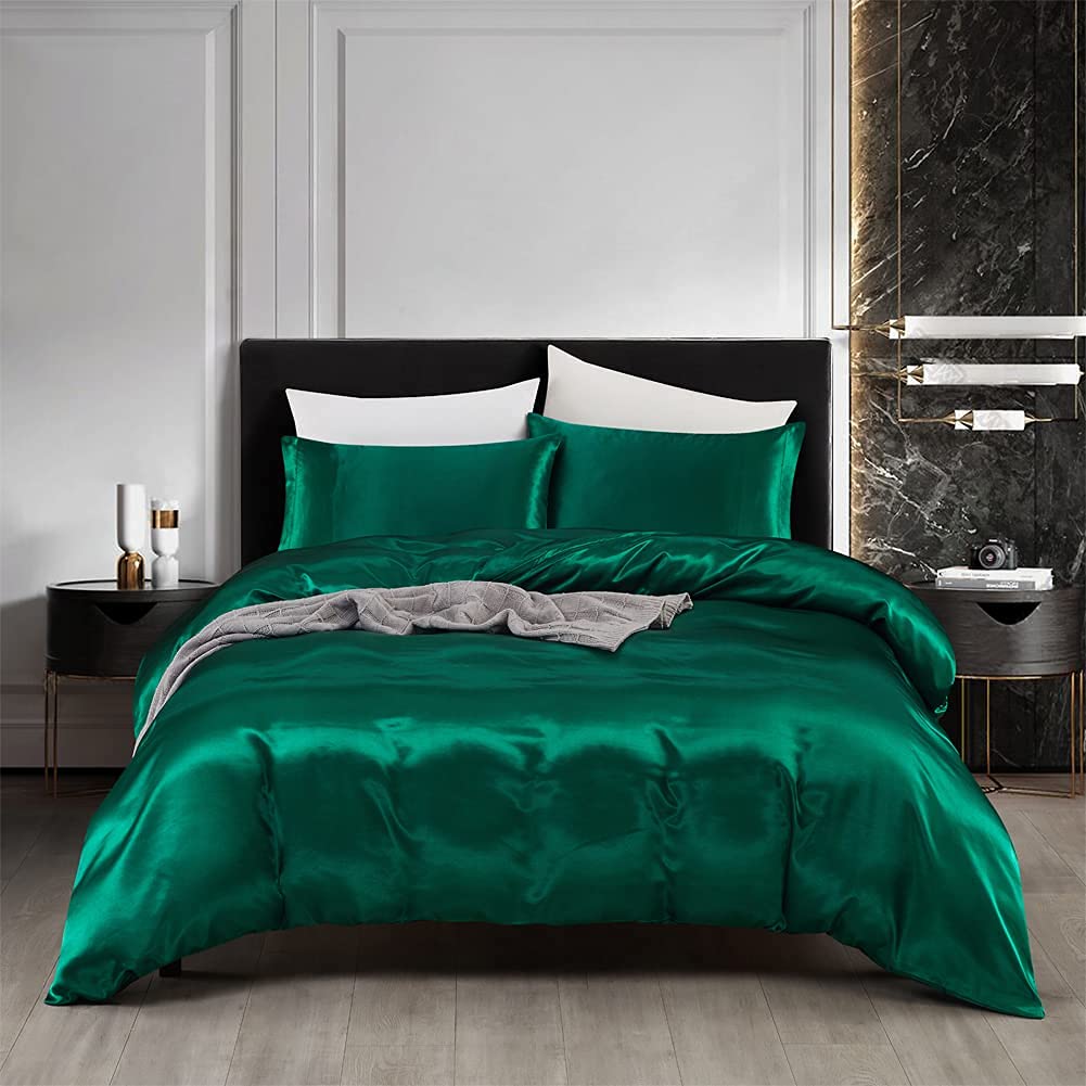Luxury Queen 3-Piece Satin Duvet Cover Set - Super Soft & Silky, Solid Color Reversible Bedding with Zipper Closure, Stain & Green Resistant - Perfect for Master Bedroom, Guest Room & Luxury Hotel Decor