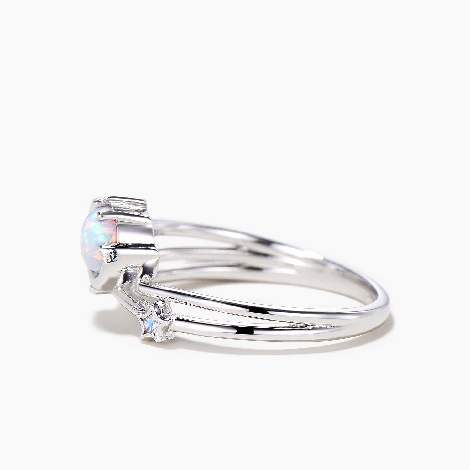 Round Cut White Opal Moon Star Engagement Ring - Twisted Diamond Wedding Band for Women | Perfect for Proposals, Anniversaries & Romantic Occasions