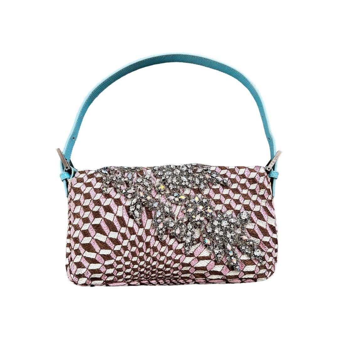 Fendi 3D Embroidered Rhinestone Baguette Bag - Luxury Designer Crossbody Purse for Women, Perfect for Parties, Weddings & Evening Events