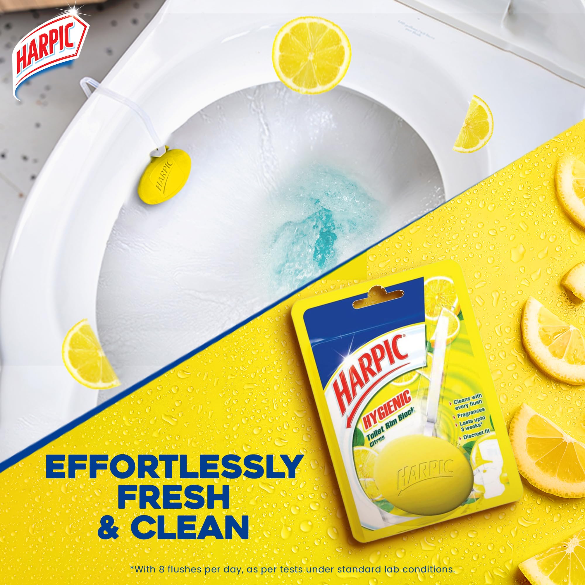 Harpic Citrus Toilet Cleaner Rim Block - 26g | Long-Lasting Flushable Toilet Bowl Cleaner for Fresh & Hygienic Bathroom - Ideal for Home, Office & Hotel Use