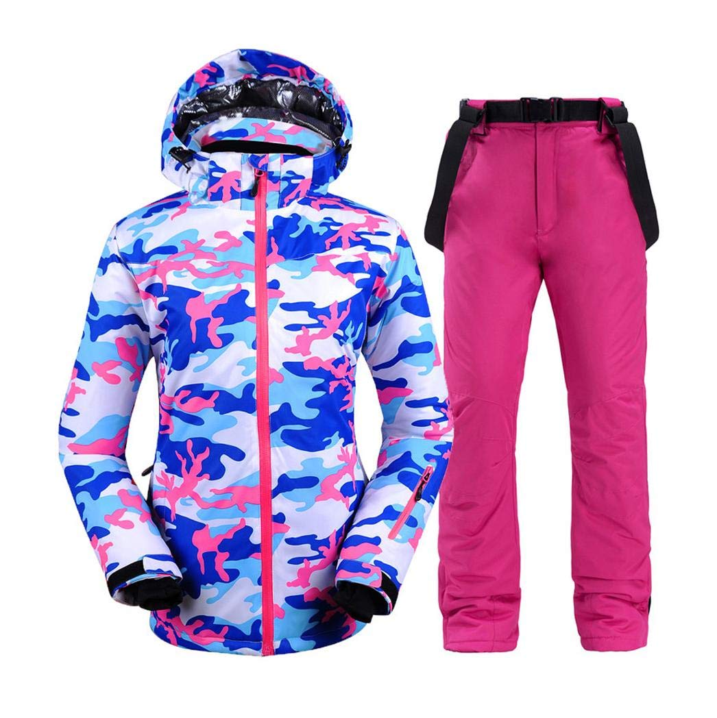 Waterproof Women's Ski Jacket & Bib Pants Set - Printed Snowboard Hooded Winter Jacket for Skiing, Snowboarding & Outdoor Activities