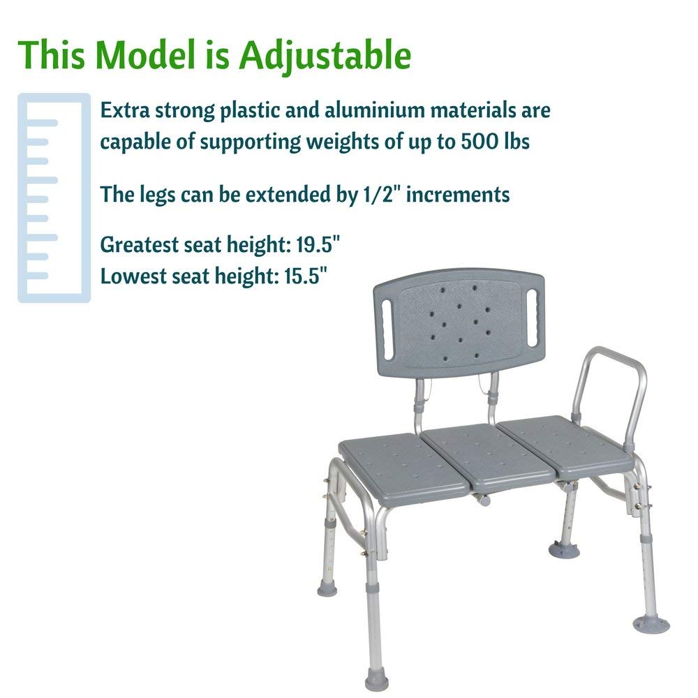 **Adjustable Height Heavy Duty Bariatric Transfer Bench – 500 lbs Capacity, Non-Slip Seat & Back Support – Shower & Bath Safety Chair for Elderly & Disabled – Ideal for Home Bathroom & Mobility Assistance**
