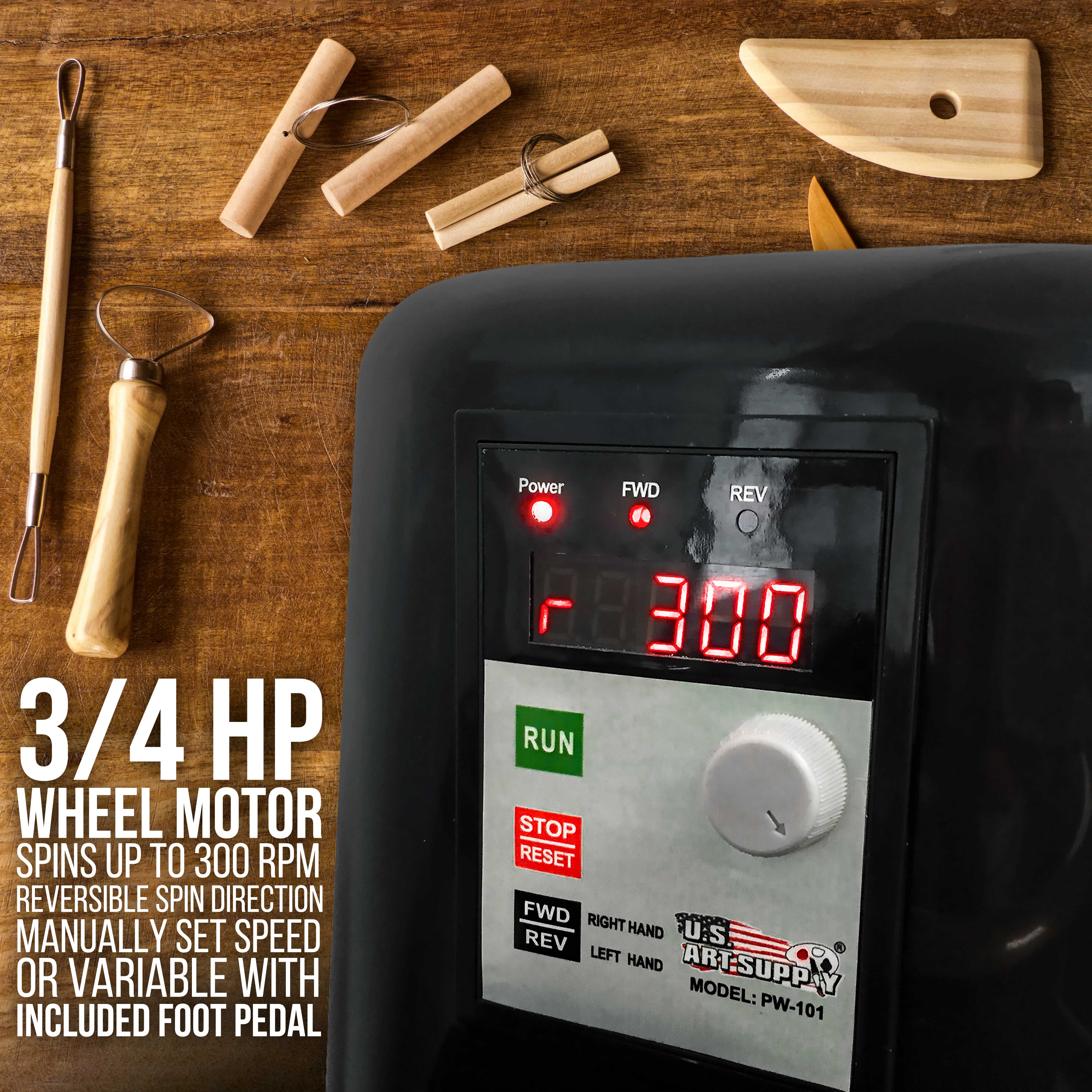 3/4 HP Electric Pottery Wheel with LCD Speed Display & Foot Pedal - 11 Bat Included, Reversible Spin for Ceramics, Clay, Pottery Making - Perfect for Artists, Hobbyists & Classrooms (Create Bowls, Cups & More)