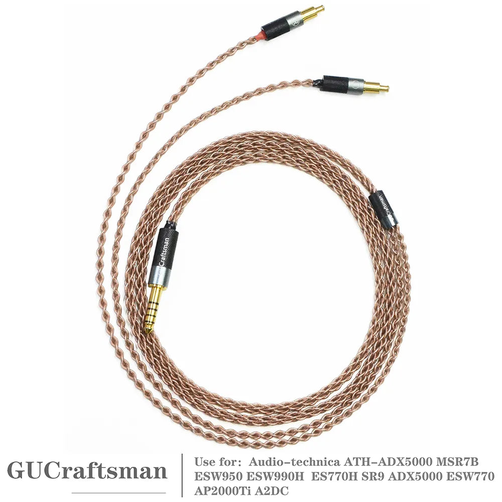 Premium GUCraftsman 6N Single Crystal Copper A2DC Headphone Cable for Audio-Technica ATH-ADX5000 MSR7B ESW950 - High Fidelity Audio Upgrade for Studio & Audiophile Listening