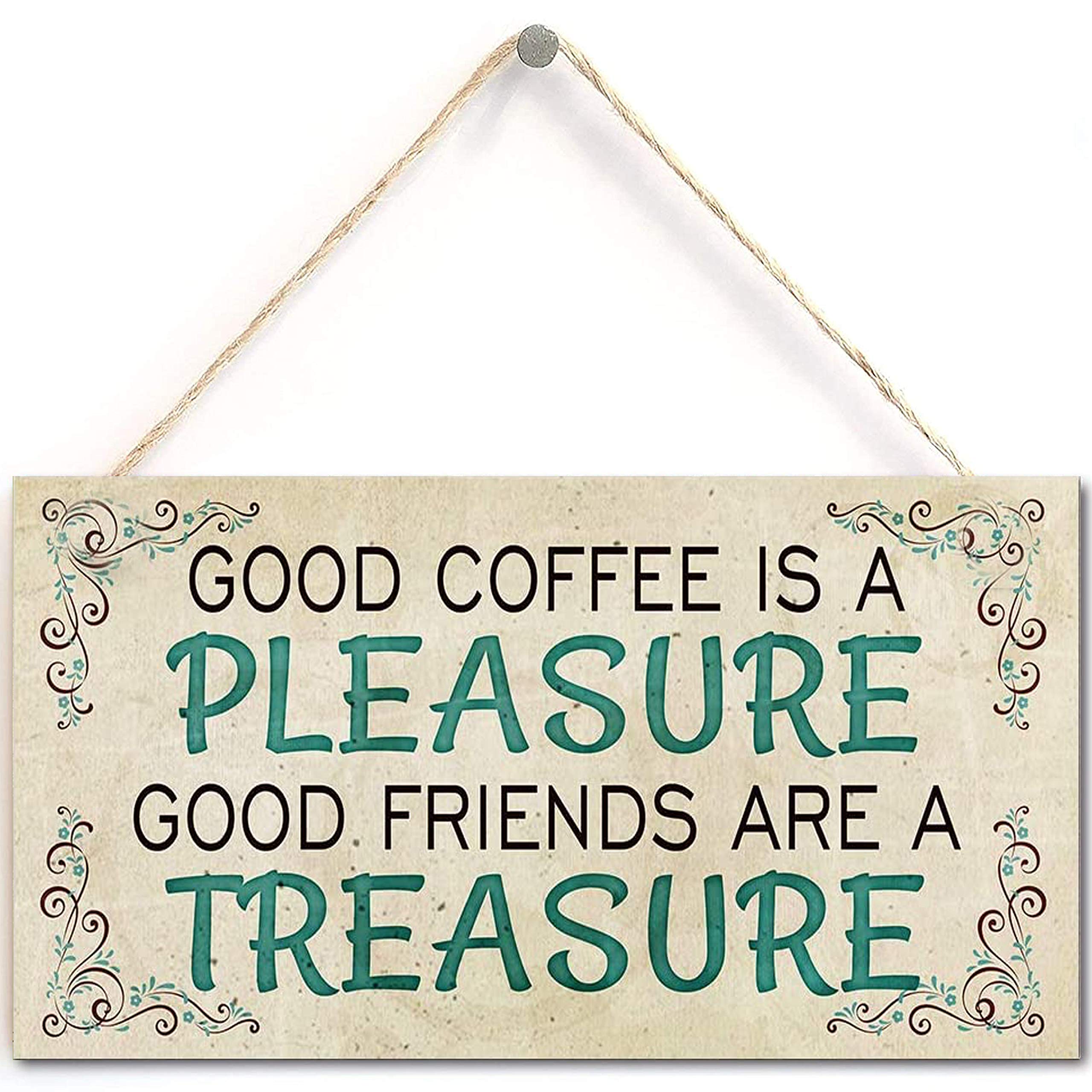 Good Coffee is A Pleasure Good Friends are A Treasure - 6'X12' Navy Kitchen Wall Art Sign for Coffee Lovers | Coffee Themed Home Decor | Perfect Gift for Coffee Enthusiasts | Ideal for Kitchens, Cafes & Coffee Shops