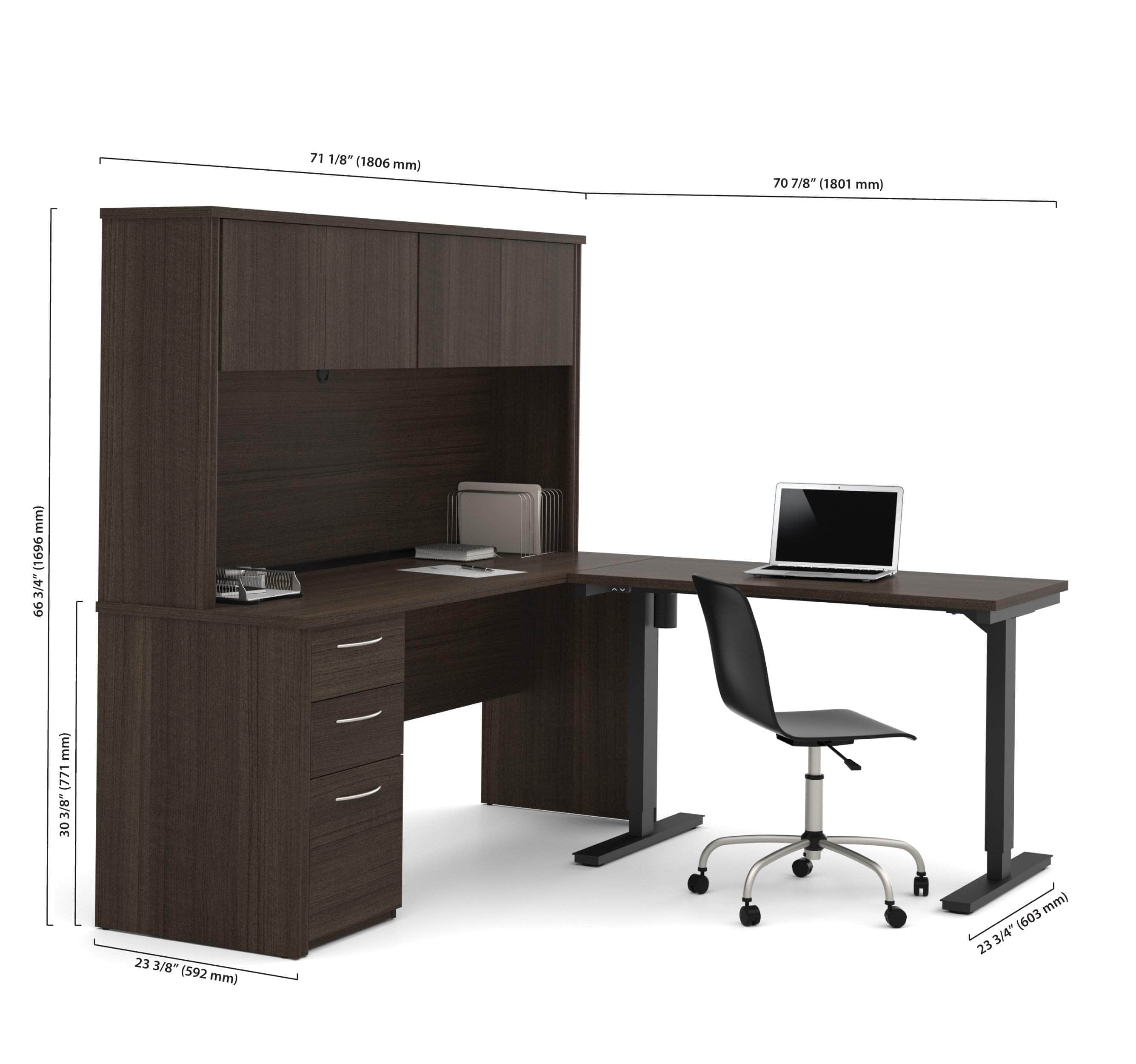 Dark Chocolate 2-Piece Standing Desk Set with Hutch - Home Office & Workspace Furniture for Productivity & Organization