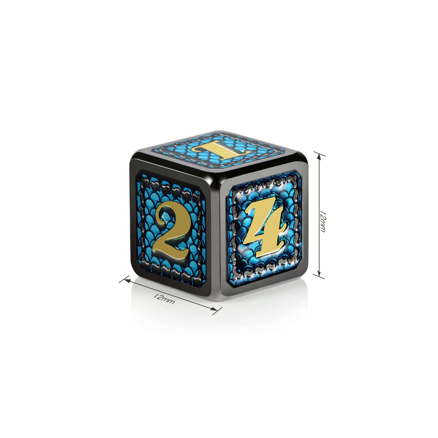 DNDND Dragon Scale D6 Metal Dice Set - 6PCs Teal & Black RPG Dice for DND, Pathfinder, Shadowrun, GURPS - Includes Free Black Velvet Bag - Perfect for Tabletop Gaming, Roleplaying & Collectors