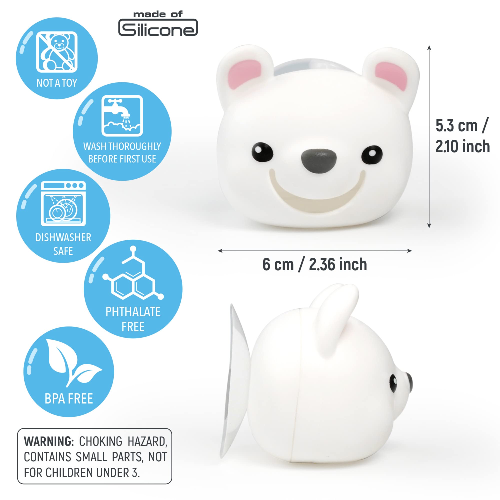 Hoobbe Polar Bear Toothbrush Holder for Kids - Bathroom Organizer with Suction Cup for Mirror/Wall Mounting