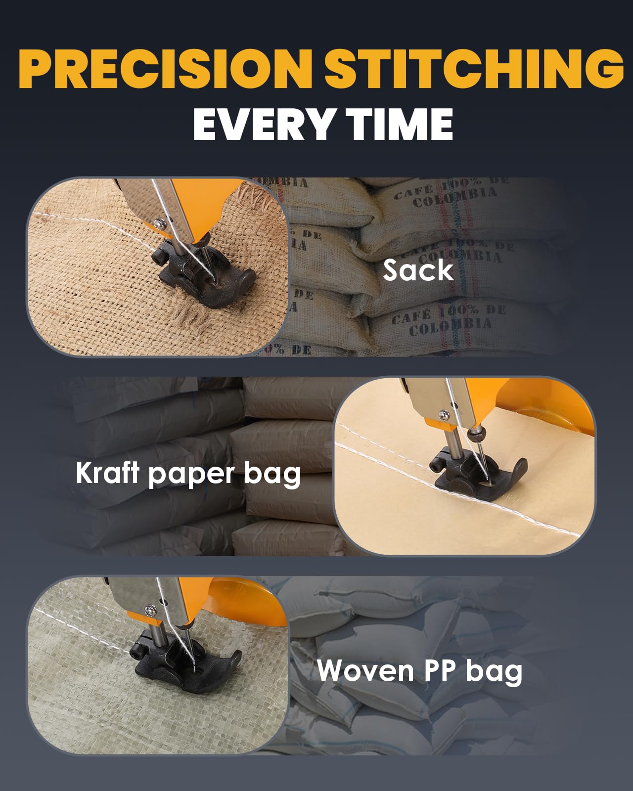 **Hanchen Cordless Bag Sewing Machine - Battery Powered Bag Sealer, High Speed Bag Closer & Stitcher for Feed Sacks, Jute, Seed, Vinyl & Rice Bags - Perfect for Farm, Warehouse & Packaging Use**