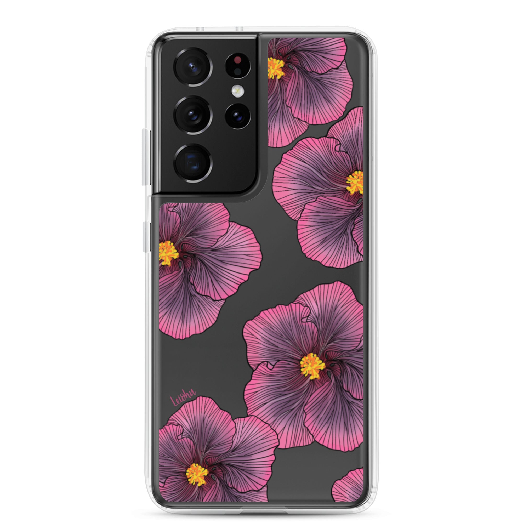Sunset Hibiscus Clear Phone Case for Samsung Galaxy - Slim Protective Cover with Floral Design for Everyday Use, Work, and Travel