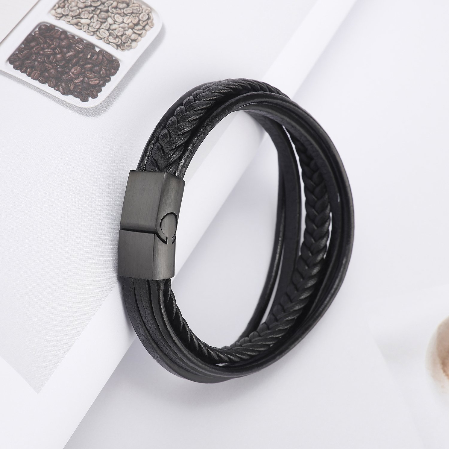 Murtoo Men's Leather Bracelet with Clasp - Genuine Cowhide Multi-Layer Braided Wristband for Men | Perfect for Casual Wear, Gifts & Outdoor Adventures