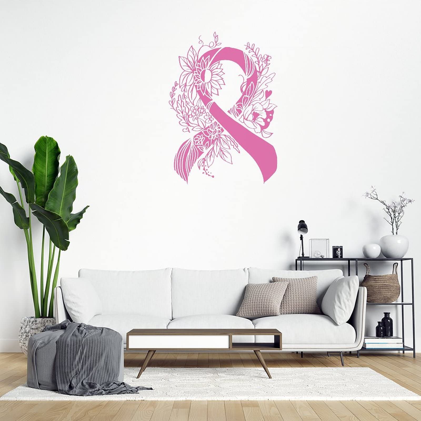 Pink Ribbon Breast Cancer Awareness Wall Decals - Removable Vinyl Stickers for Home Decor, Living Room, Bedroom & Office - Inspirational Fight Cancer Warrior Art - Perfect Gift for Birthday, Survivor & Supporters