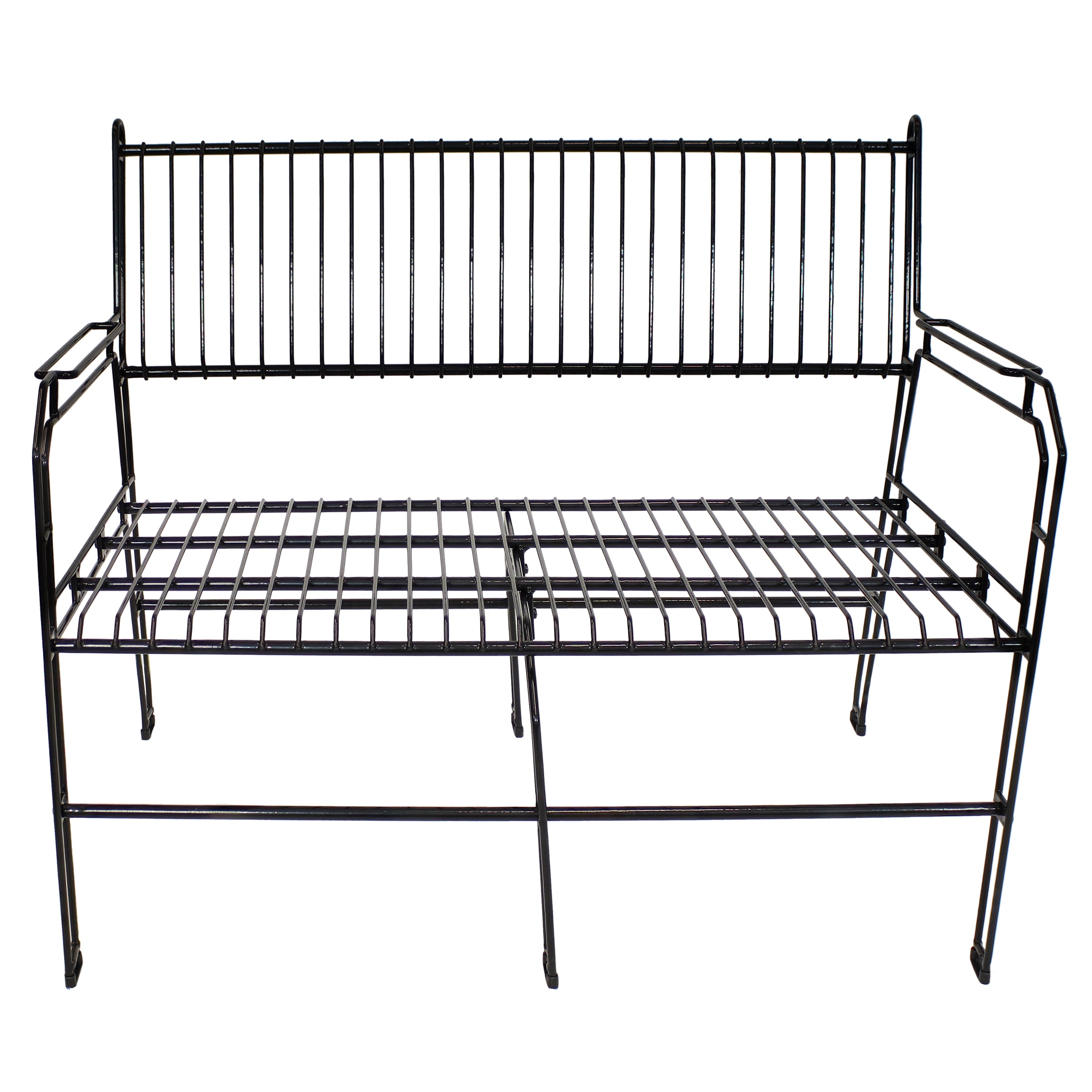 Modern Black Metal Patio Bench for 2 Persons - Outdoor Garden, Porch & Backyard Seating - Sunnydaze Durable Weather-Resistant Furniture