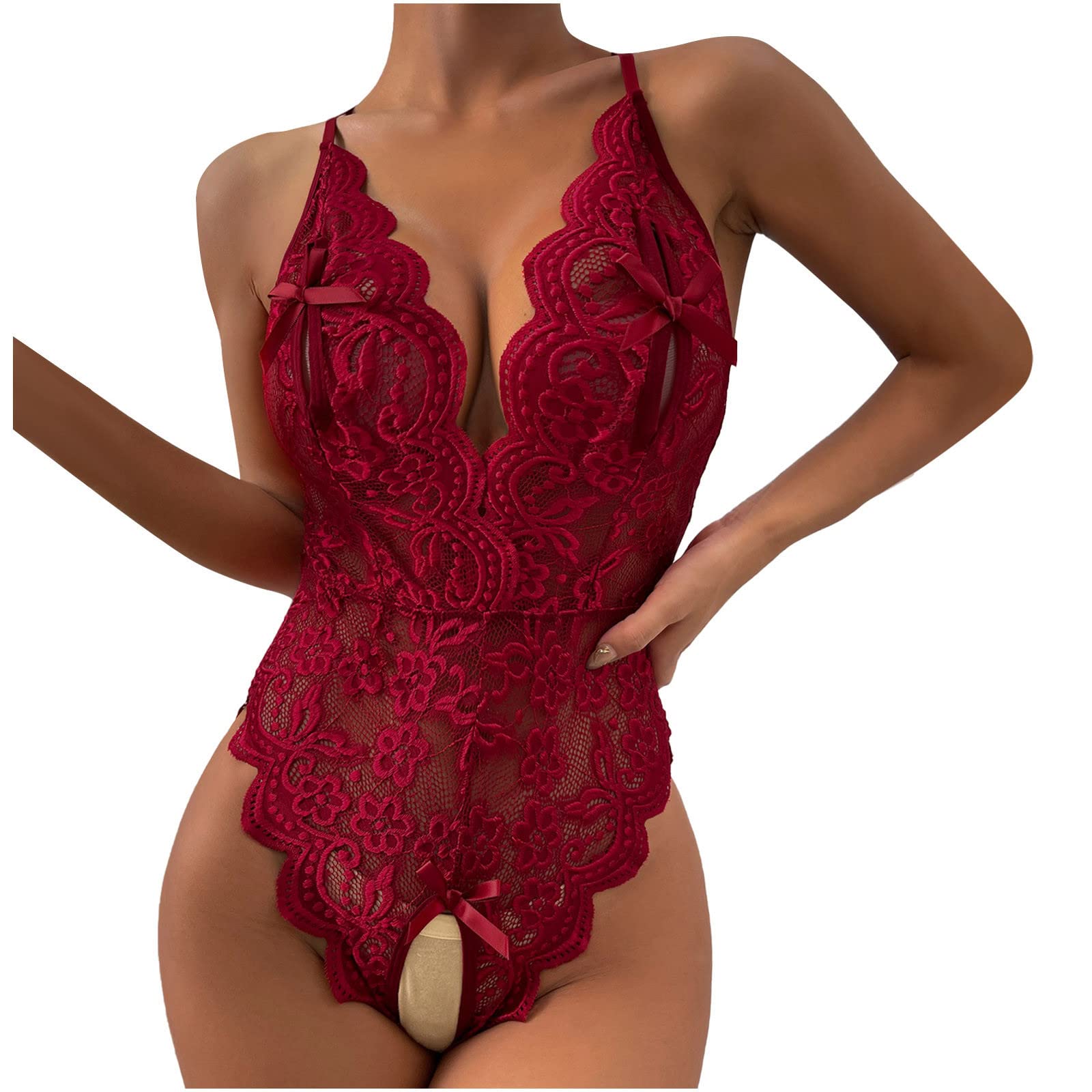 Sexy Crotchless Lingerie for Women - Deep V Lace Bodysuit Teddy Babydoll Corset Set | Erotic Pajamas & Underwear for Couples | Perfect for Valentine's Day, Honeymoon & Romantic Nights