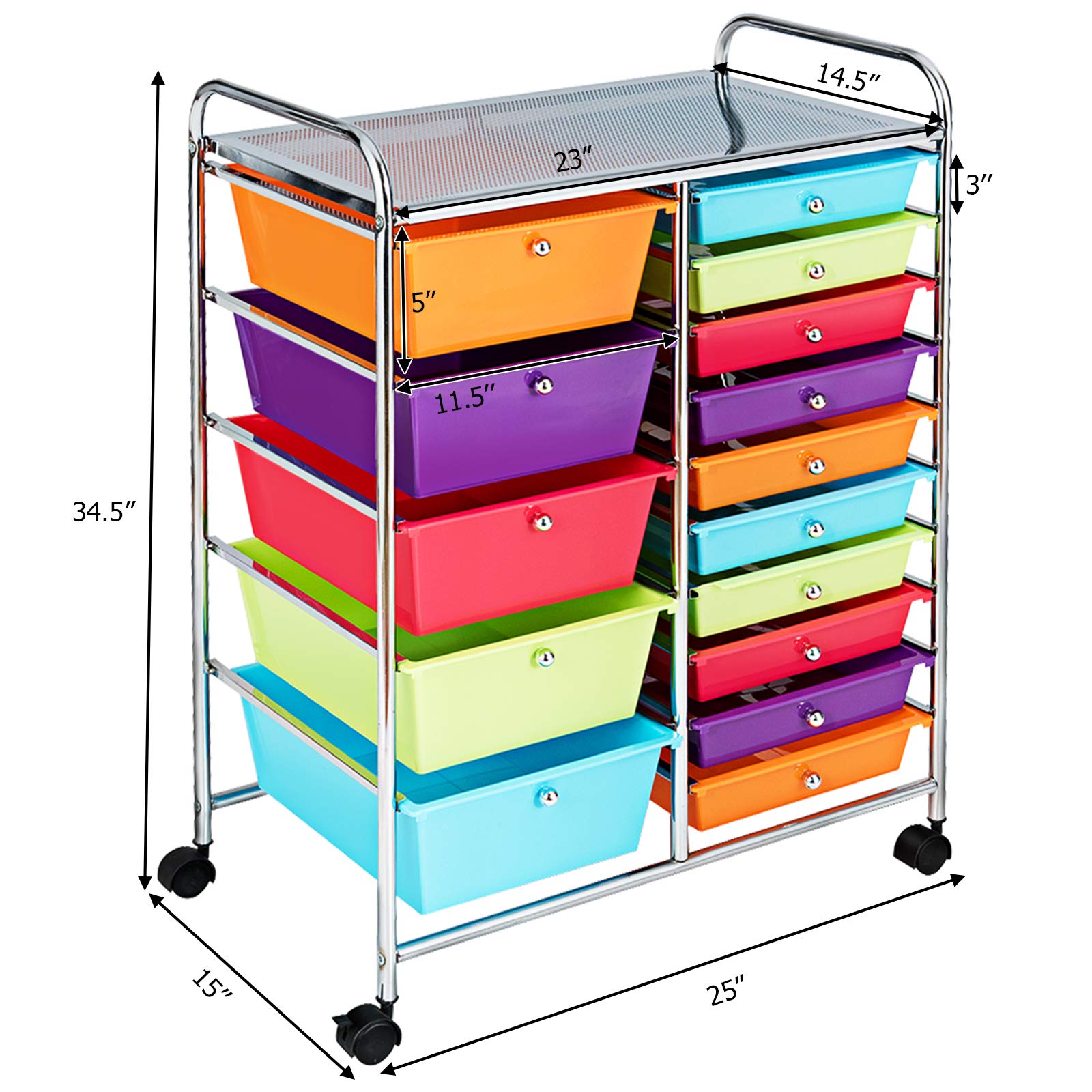 GOFLAME 15-Drawer Rolling Storage Cart - Multipurpose Mobile Organizer with Wheels for Home Office, School, Kitchen, Craft Room & Garage - Space Saving Utility Cart in Multiple Colors