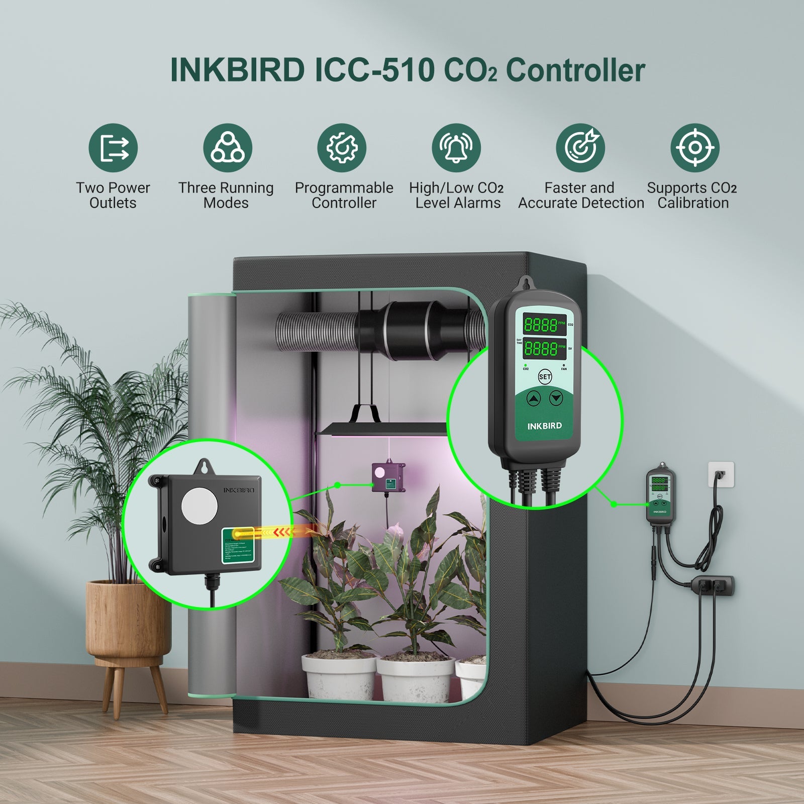 Programmable CO2 Controller with S01 Sensor ICC 510 - Smart Greenhouse & Indoor Grow Room Climate Control System