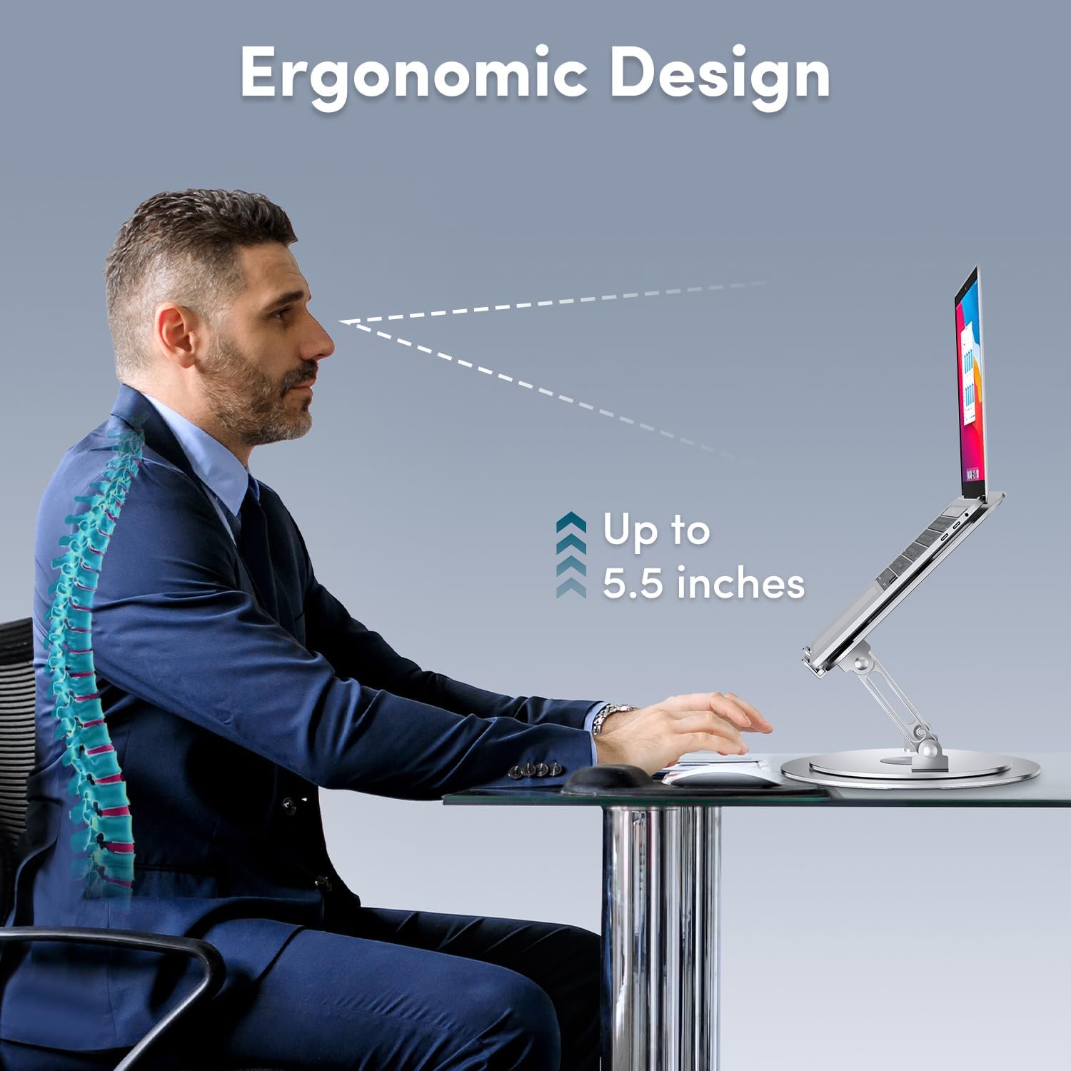 Ergonomic Adjustable Laptop Stand with 360° Rotation - Foldable & Portable Computer Riser for MacBook & 10-16