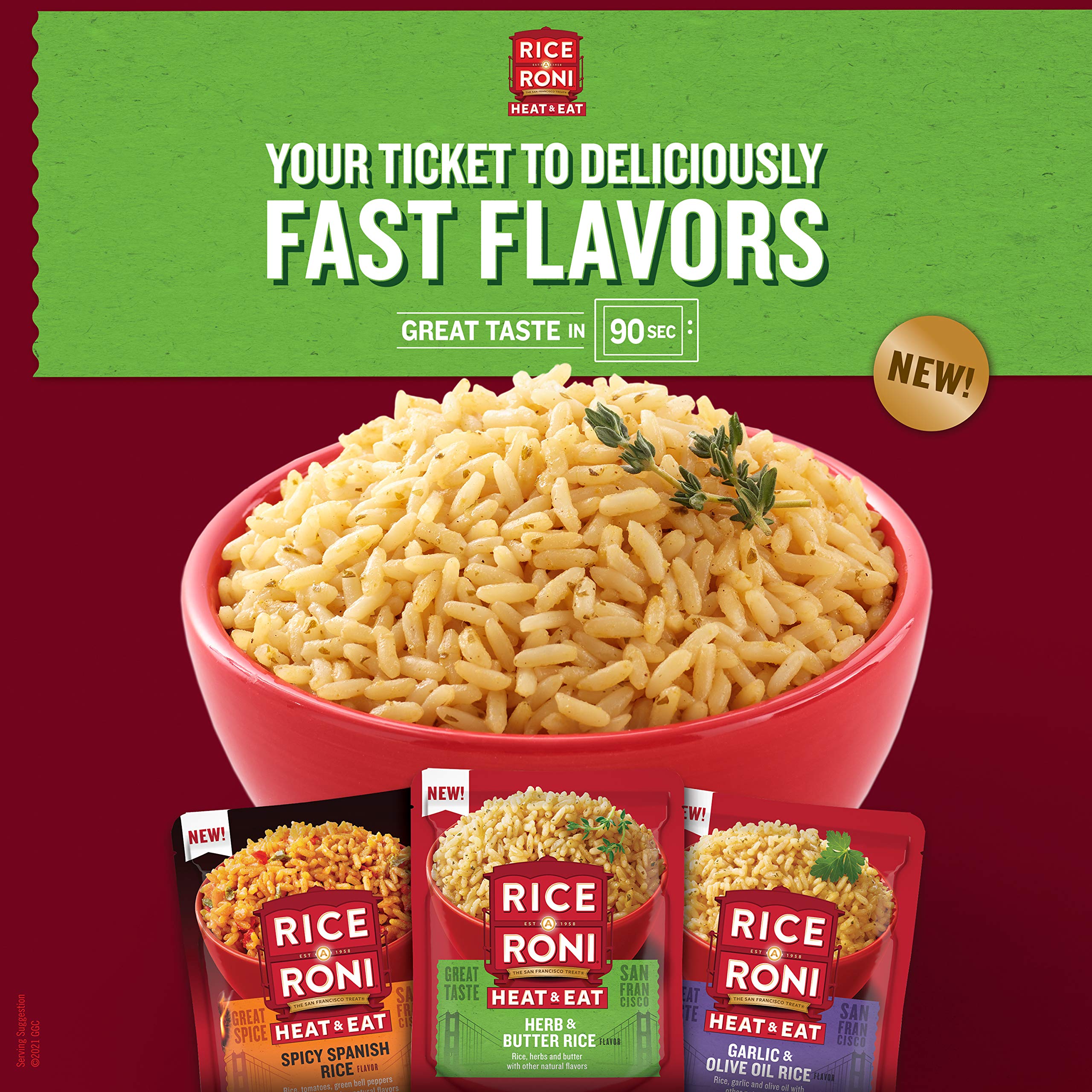 Rice-A-Roni Heat & Eat Microwaveable Rice - 3 Flavor Variety Pack (6 Pack) | Quick Cook Instant Rice for Easy Meals, Lunches & On-the-Go Snacks