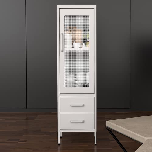 Metal Mesh Door Cabinet with Net Storage - Modern Living Room & Dining Room Sideboard for Home Organization & Stylish Decor