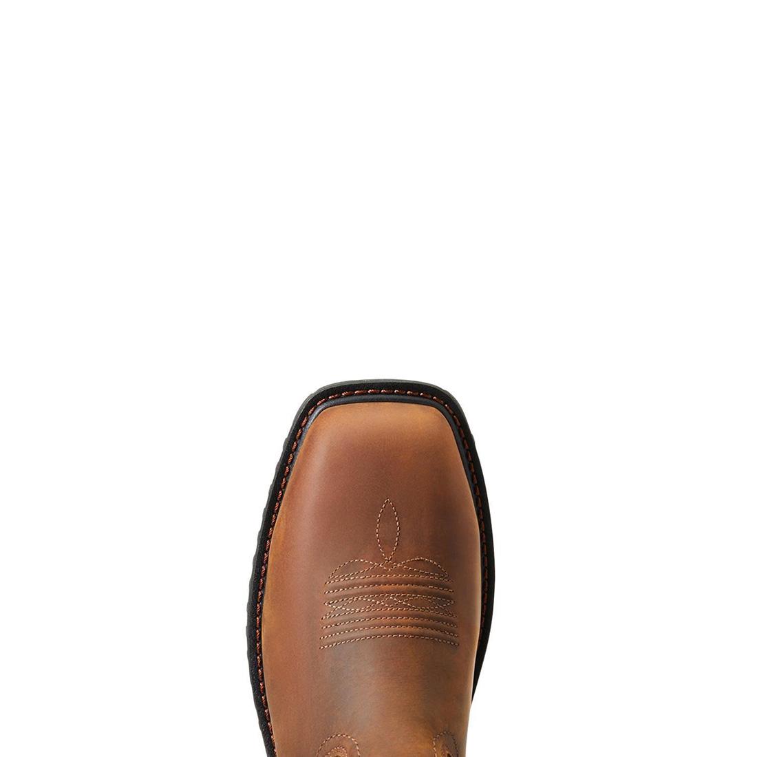 **RigTek Composite Toe Waterproof Work Boots for Men - Wide Square Toe, Distressed Brown - Ideal for Construction, Outdoor & Heavy Duty Jobs**