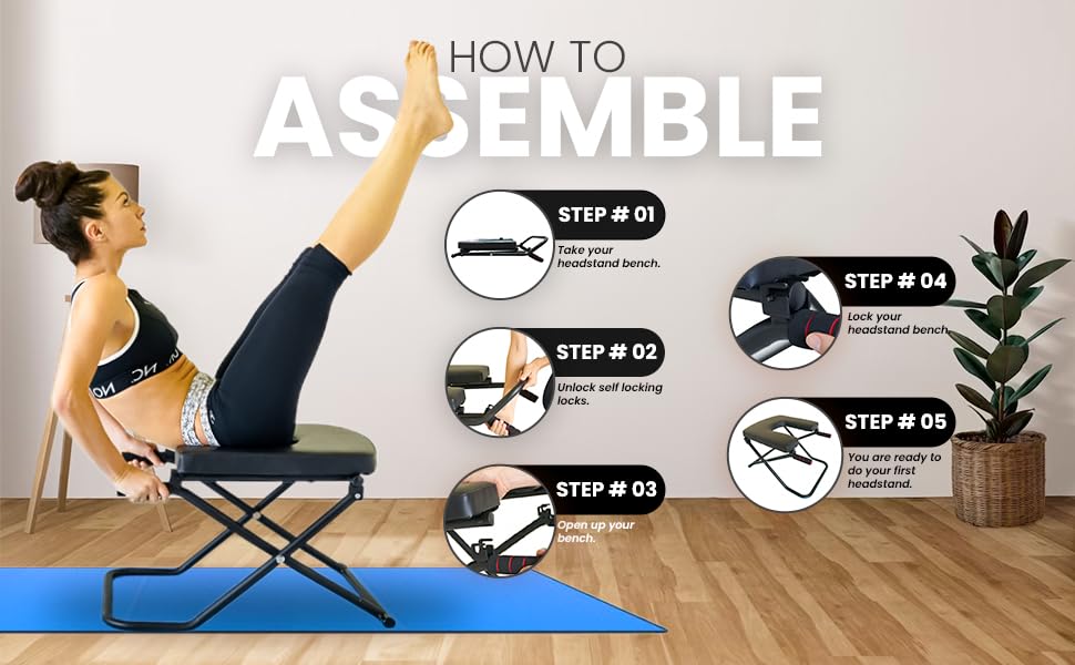 SISYAMA Yoga Headstand Bench Chair - Extra Long, Wide & Sturdy with Handles for Inversion, Handstand & Stretching Workouts | Perfect for Home Gym, Yoga Studio & Fitness Training