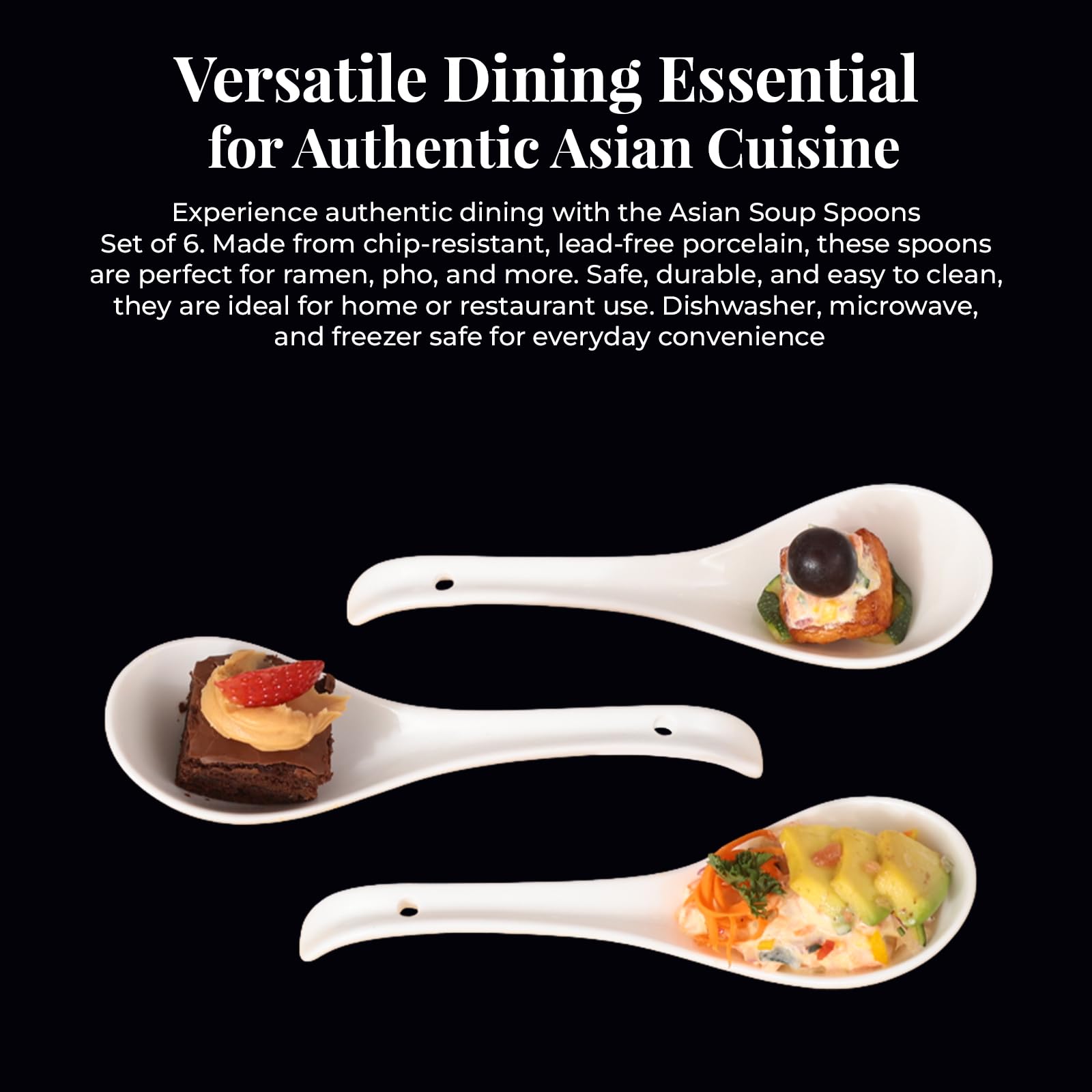 Japanese Soup Spoons 6-Piece Set - Fine Porcelain for Ramen, Pho & Noodles