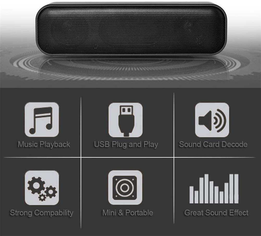 USB Powered Mini Soundbar for Desktop, Laptop, TV - Compact Wired Computer Speakers for Home Office, Gaming, and Multimedia Use