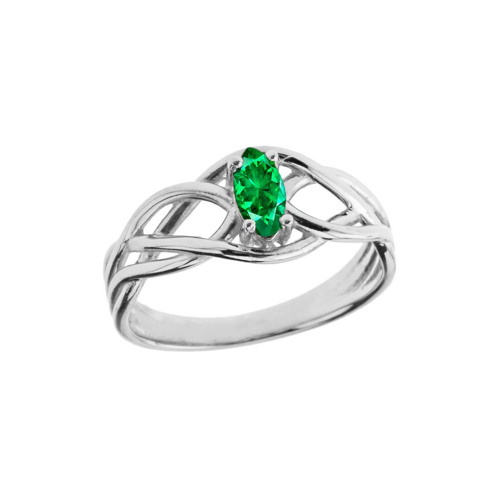 10k White Gold May Birthstone Celtic Knot Engagement & Promise Ring - Size 6 | Elegant Jewelry Gift for Anniversary, Wedding & Special Occasions