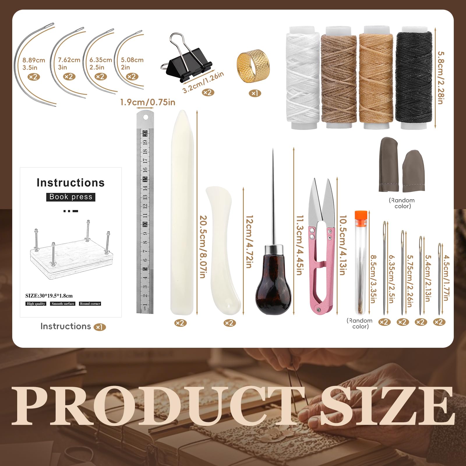 JUPEAN 34-Piece Book Binding Kit with 11.81”x7.56” Book Press - Includes Bone Folder, Needles, Waxed Threads & Awl - Complete Bookbinding Tools Set for Beginners - Perfect for DIY Journals, Scrapbooks & Handmade Gifts