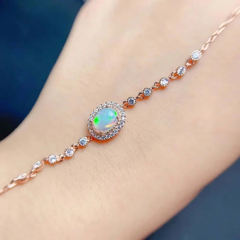 18K Platinum Rose Gold Opal Charm Libra Zodiac Bracelet for Women - Elegant Birthstone Jewelry Gift for Birthday, Anniversary & Special Occasions | Perfect for Daily Wear, Parties & Gifts
