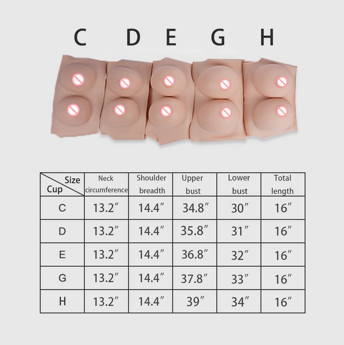 Premium C-H Cup Silicone Breast Forms with Cotton Filling - 2nd Generation Realistic Breast Plates for Crossdressers & Mastectomy | Comfortable Middle Collar Design for Daily Wear, Cosplay & Post-Surgery Recovery
