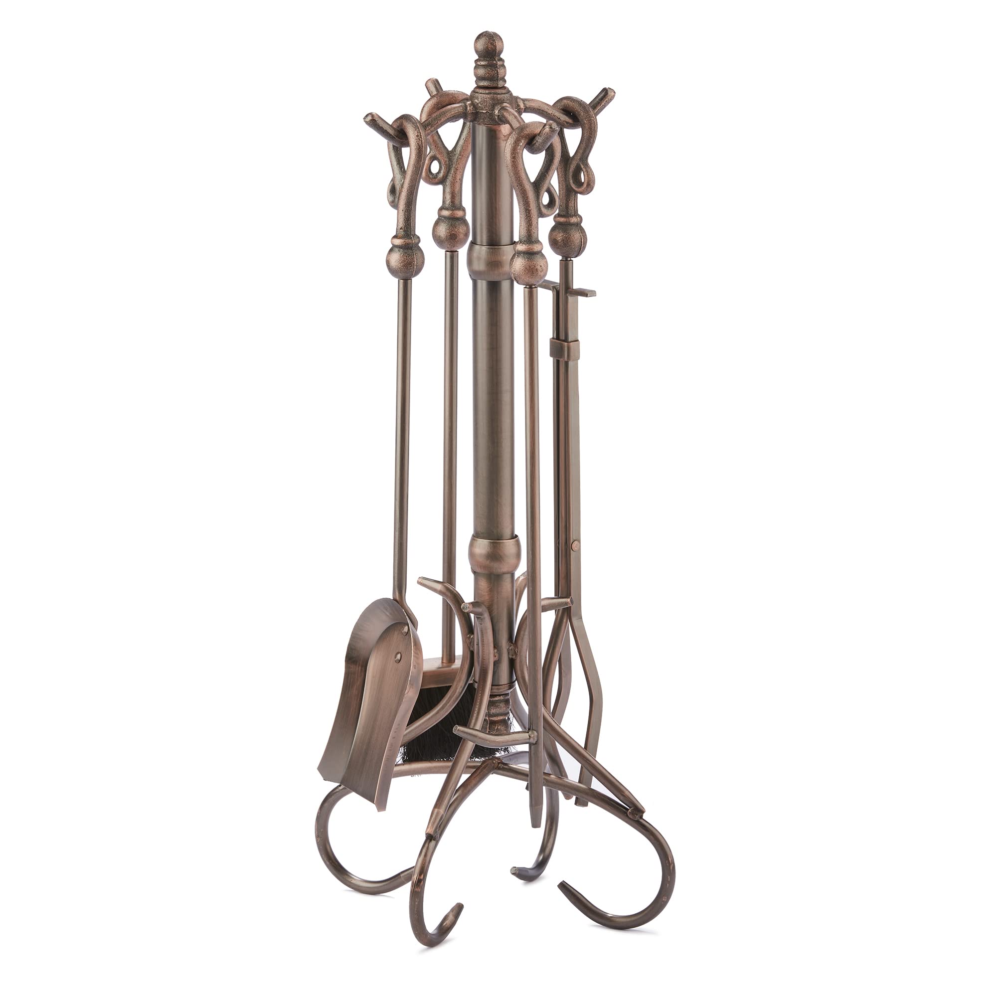 UniFlame F-1657 5-Piece Venetian Bronze Fireplace Tools Set with Heavy Crook Handles - Perfect for Indoor Fireplace, Hearth, and Home Decor
