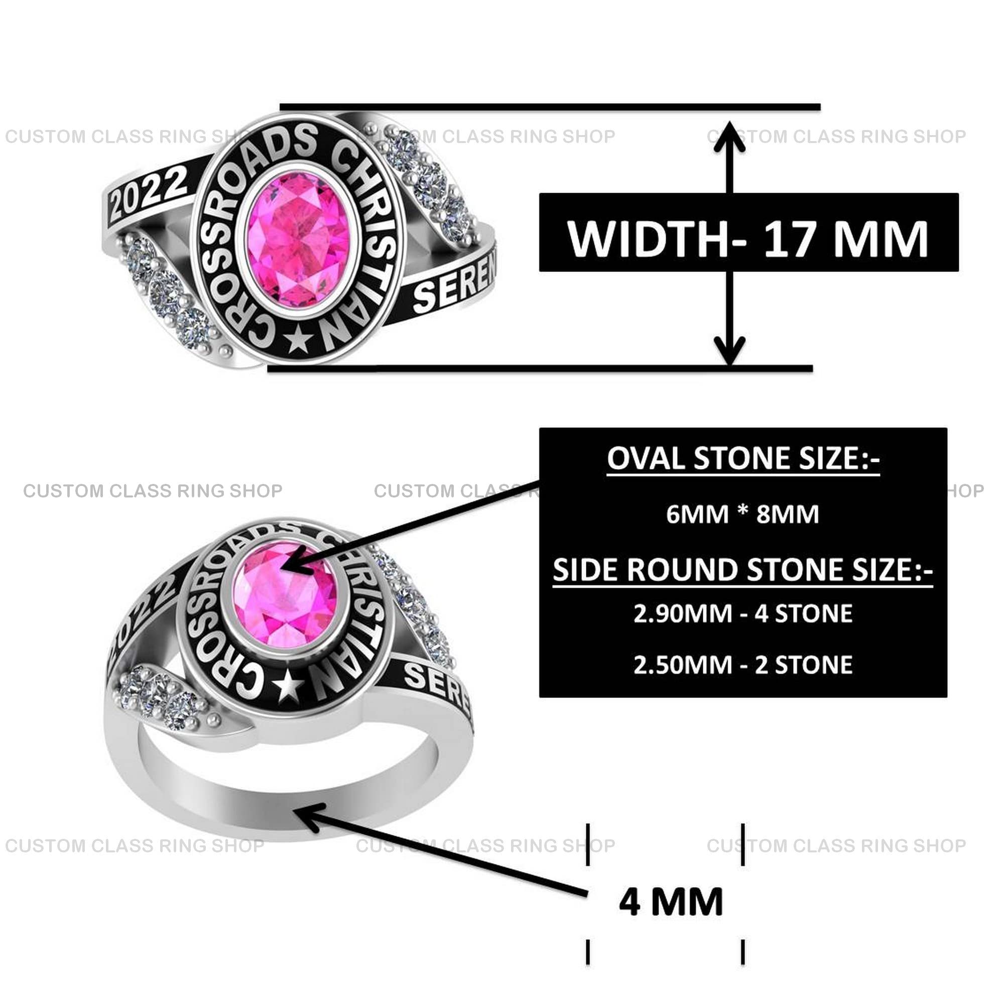 925 Sterling Silver Custom School Class Ring for Women - Personalized Graduation Jewelry Gift for Her, Perfect for High School & College Alumni
