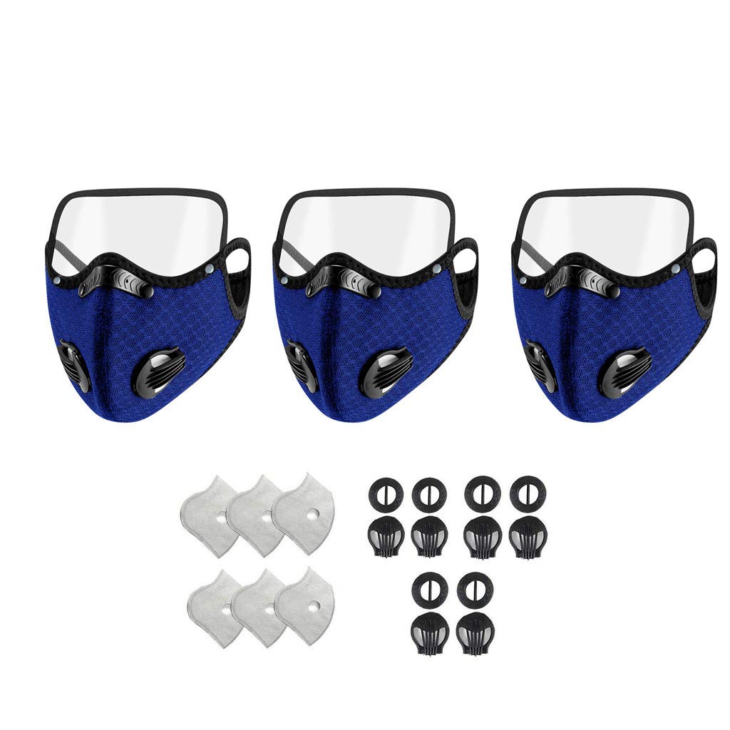 RWET 3PC Reusable Detachable Face Mask with Eye Shield - 6 Valves & 6 Filters Included | Unisex Protective Gear for Work, Travel & Daily Safety