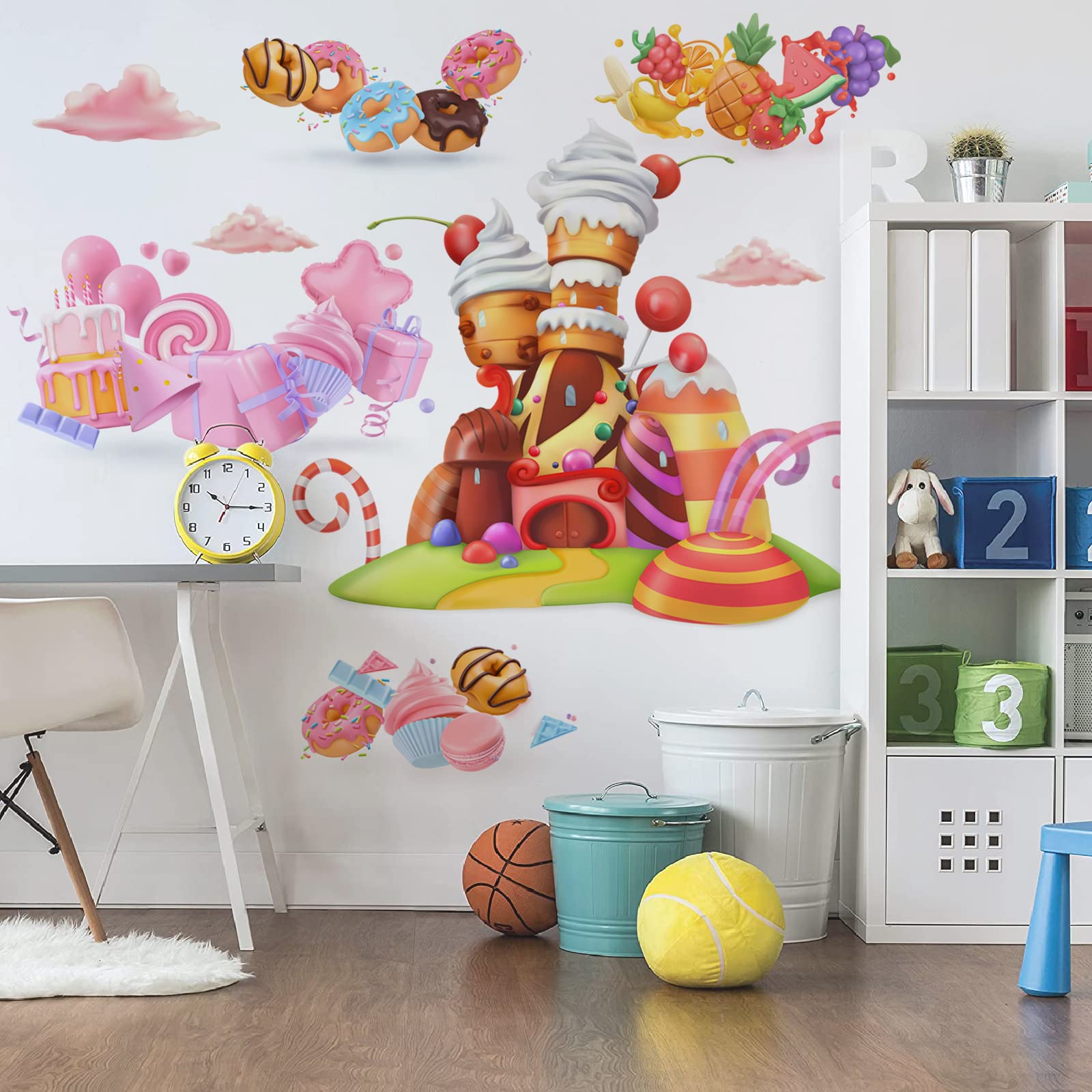 Removable Ice Cream & Candy Castle Cake Wall Stickers - Christmas Party Decor for Nursery, Kids Room, Birthday - Sweet Themed Wall Decals for Baby Shower & Home Decor