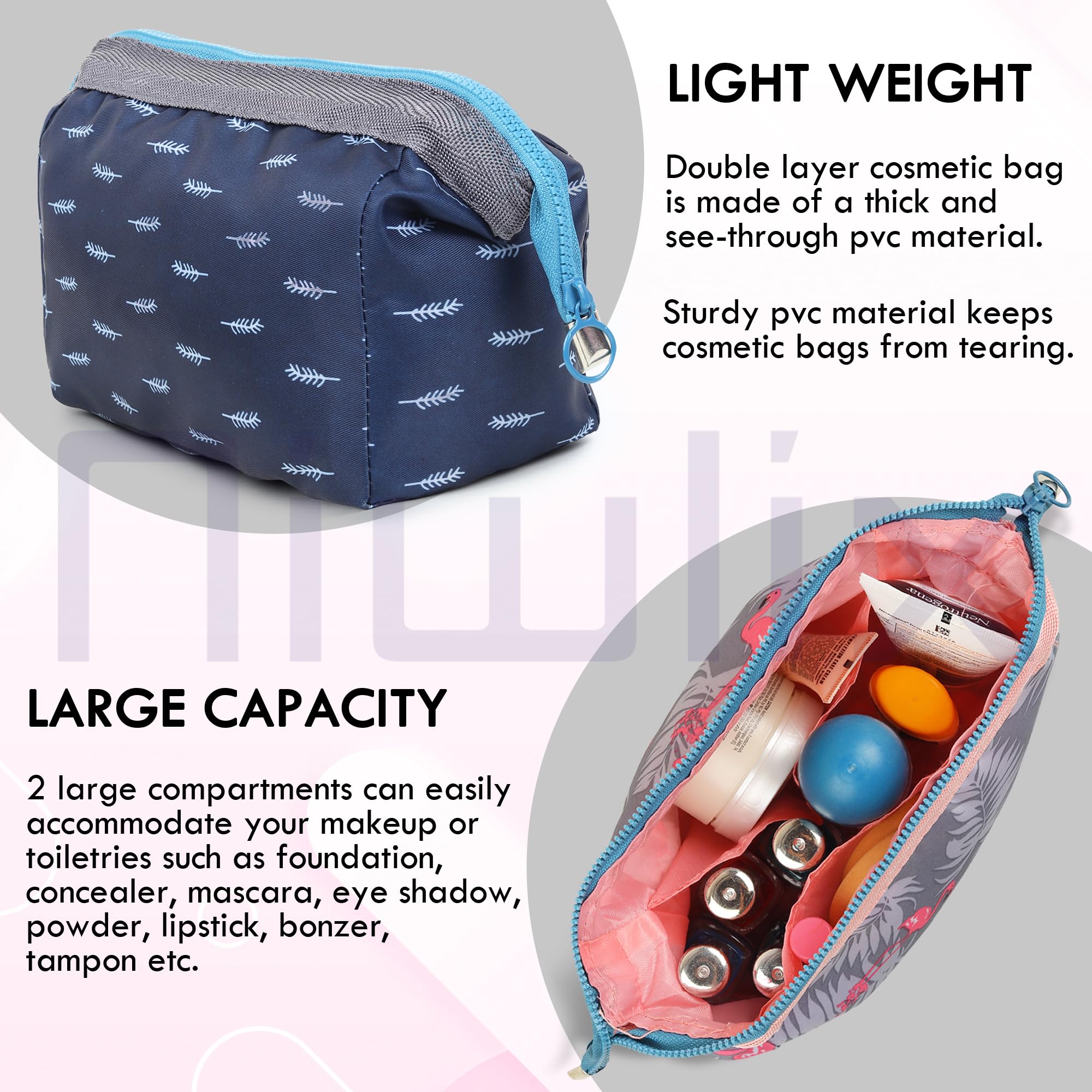 Niwlix Makeup Pouch 2 Styles - Travel Cosmetic Organizer & Toiletry Wash Bag for Women & Girls | Perfect for Vacation, Gym, and Daily Essentials Storage