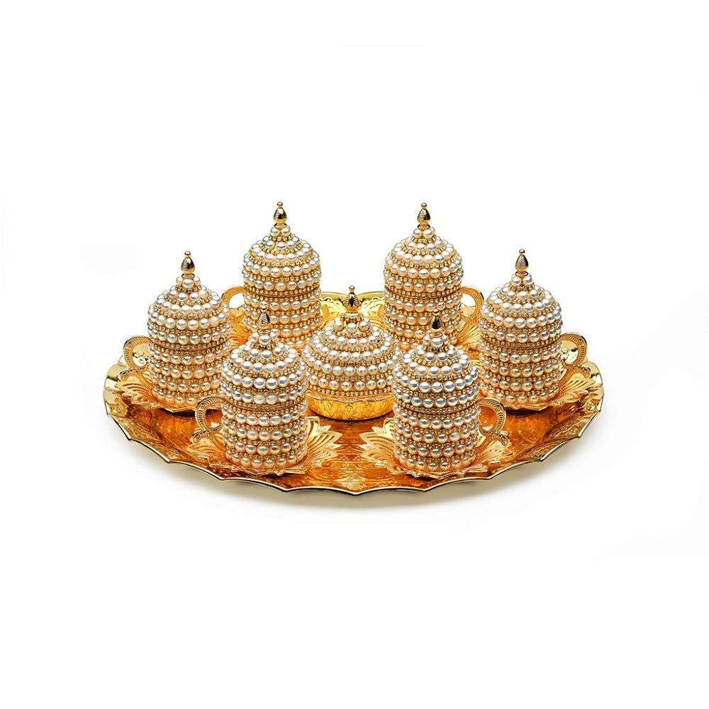 Premium Espresso Coffee Cups Set - Turkish Arabic Greek Style Coffee Cups with Pearl Coating & Gold Trim - Elegant Coffee Mugs for Women & Men - Perfect Wedding Gift & Housewarming Present for New Home - Ideal for Afternoon Tea, Dinner Parties & Coffee Lovers