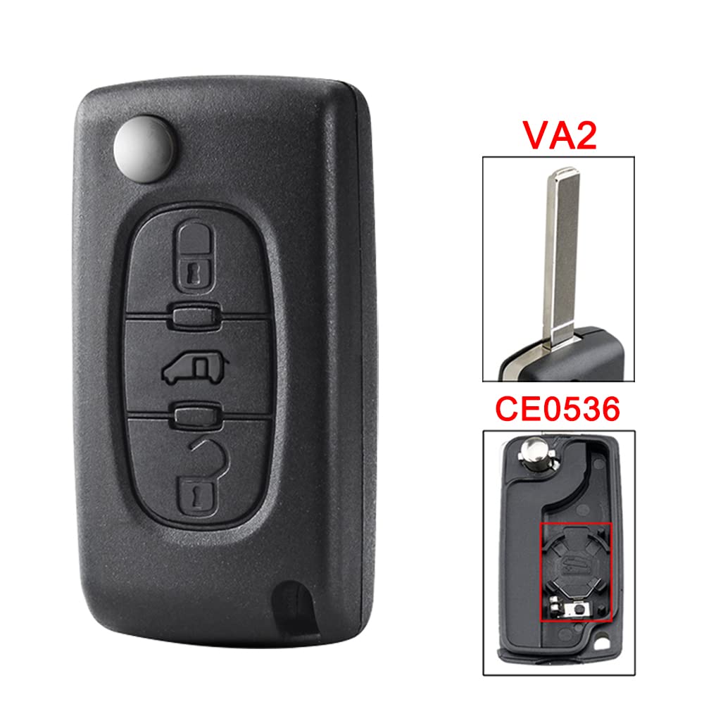 433MHz Flip Key Fob Replacement for Citroen Dispatch, Peugeot Expert & Partner Vans - Compatible with ASK ID46 Chip, VA2 Blade CE0536 - Perfect for Key Replacement & Remote Entry