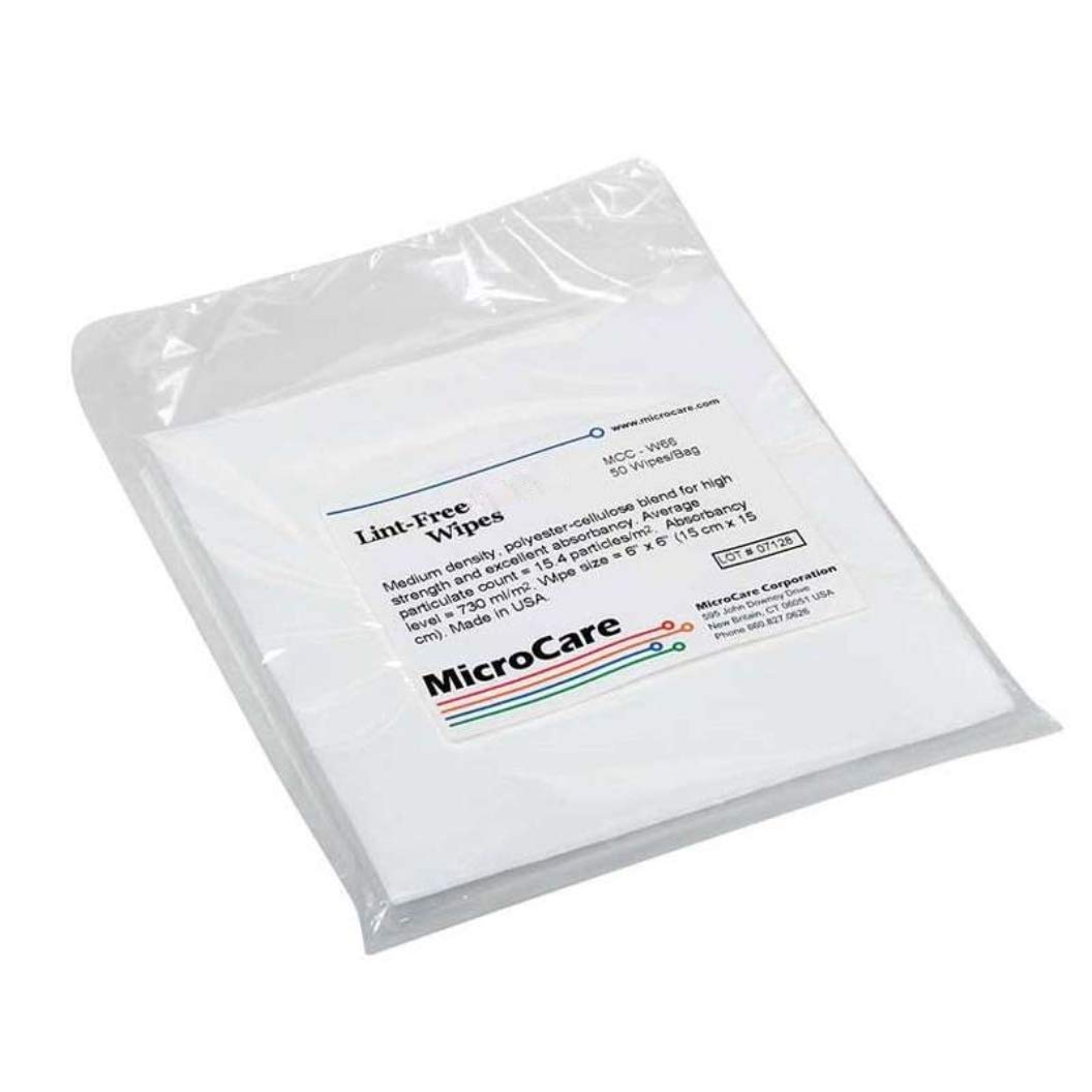 Lint-Free Micro Care MCC-W66 Cleaning Wipes, 6x6 Inch, White, 50 Count Pack - Perfect for Electronics, Glasses, and Camera Lens Cleaning
