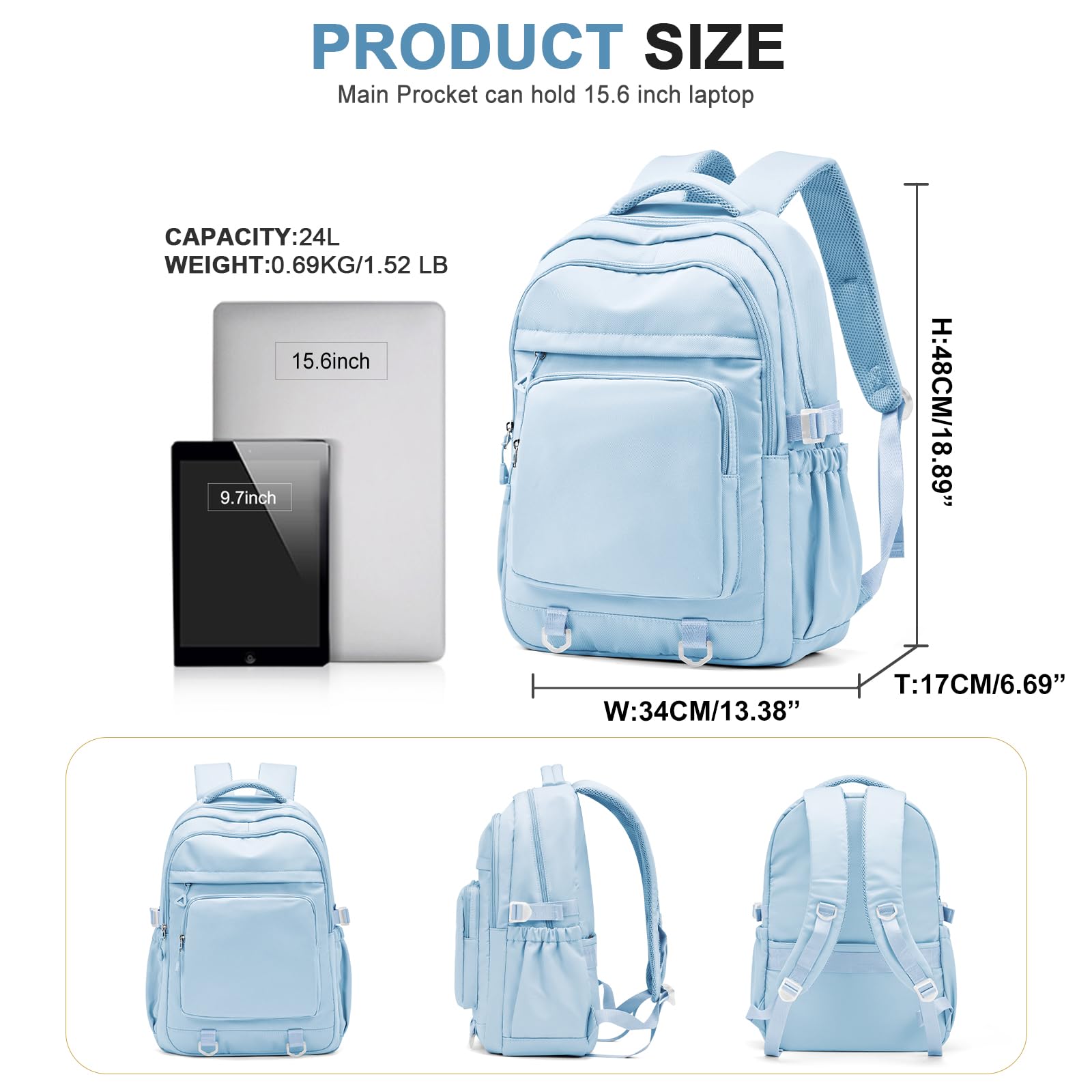 Stylish Waterproof Backpack for College & High School Students - Durable Laptop Bookbag for Teens, Girls & Boys - Casual Daypack for Women & Men (Blue) - Perfect for School, Travel & Daily Commute