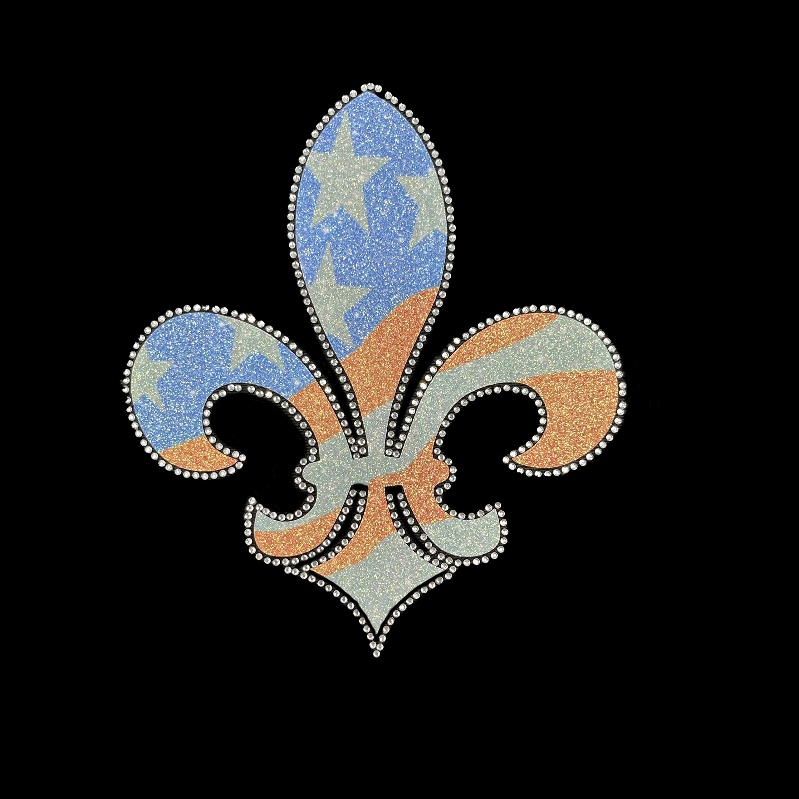 Rhinestone American Flag Fleur De Lis Iron-On Glitter Patch - Patriotic Embroidered Applique for DIY Crafts, Jackets, Hats & Bags | Perfect for 4th of July, Memorial Day & Veterans Day Decorations