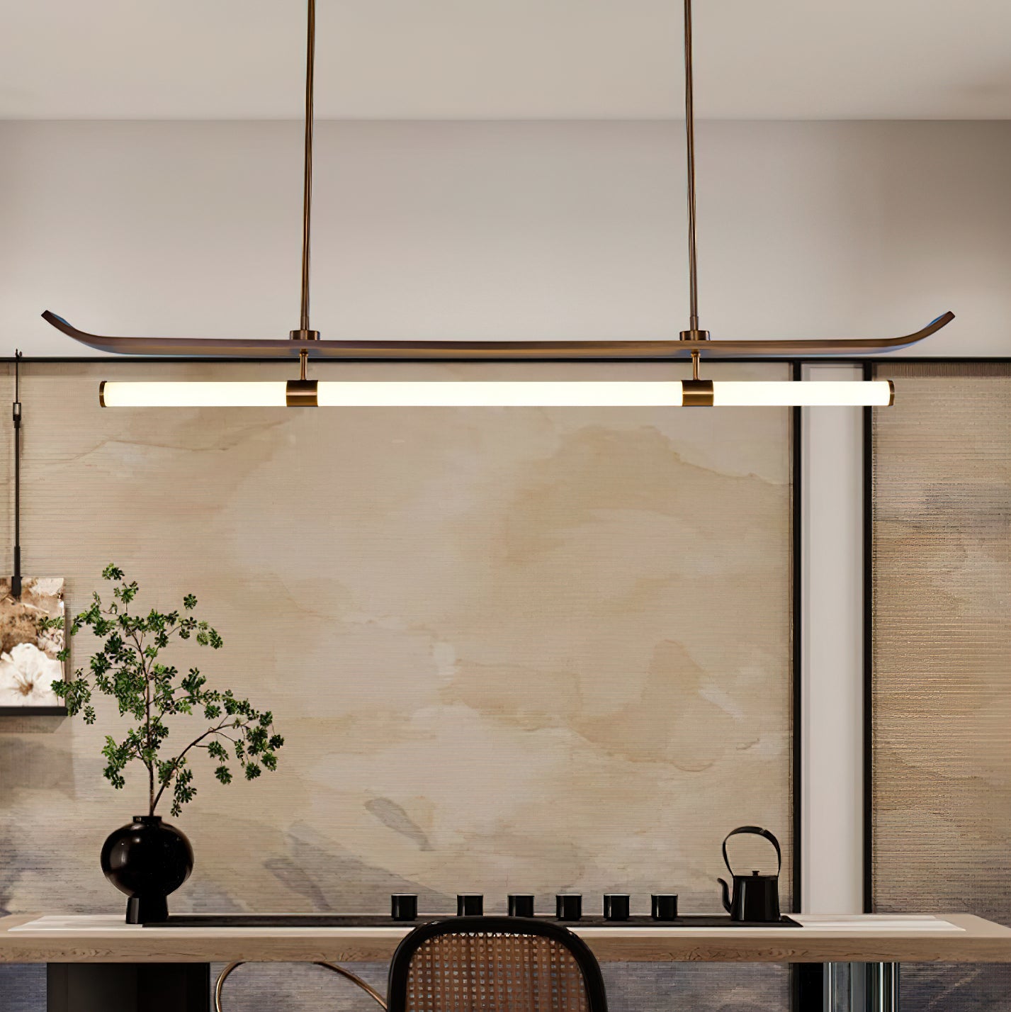 Modern Mondrian Style Linear Pendant Light - Geometric Art Deco Hanging Fixture for Kitchen Island, Dining Room & Living Room Lighting