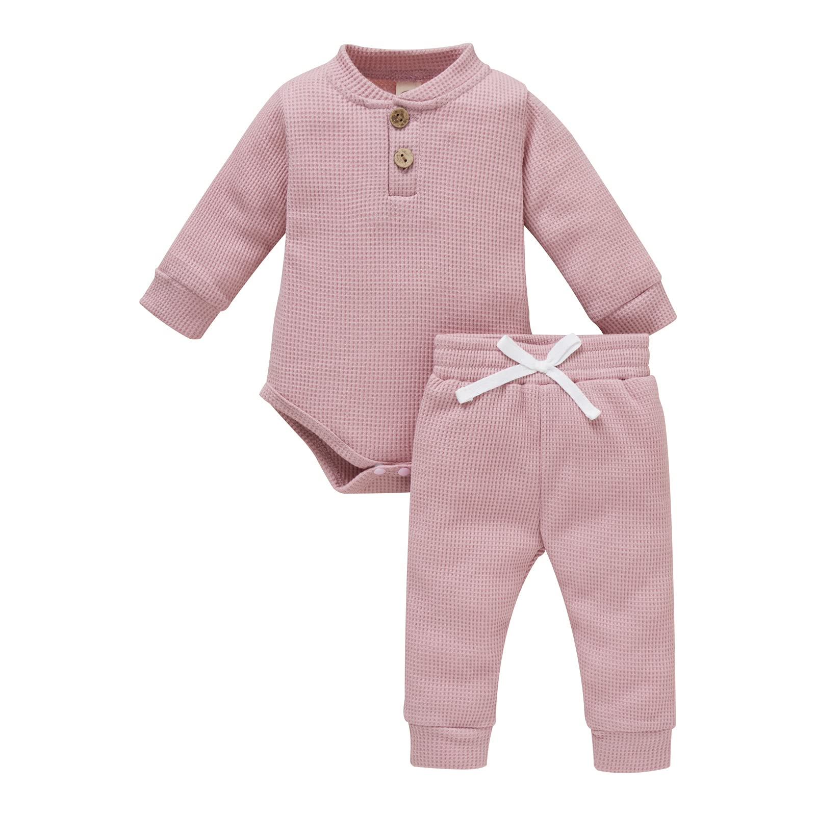 Fall & Winter Newborn Baby Clothes Set - Unisex Infant Waffle Knit Outfit with Long Sleeve Top & Pants | Cozy Winter Wear for Boys & Girls | Perfect for Family Photos, Holiday Outfits & Daily Comfort